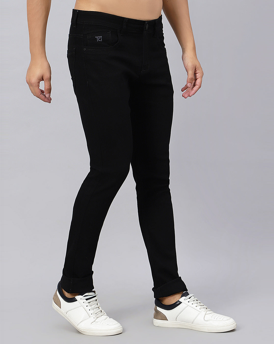 Close-up of the coin pocket on True Colors of India®️ (TCI) Men’s Black Denim Jeans, showing practical design and functionality.