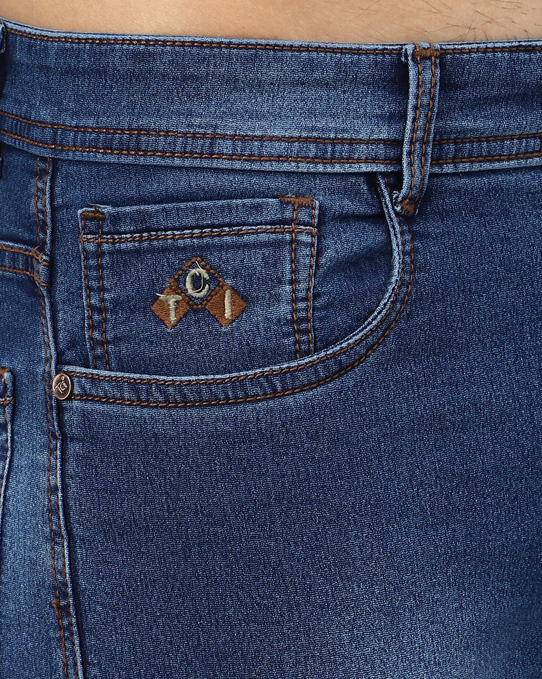 closeup coin pocket and fabric view True Colors of India Regular Men Blue Jeans