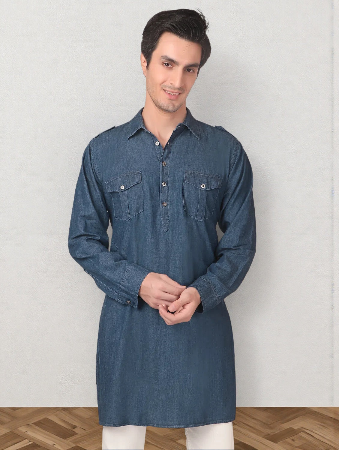 True Colors of India®️ (TCI) Men Solid Cotton Blend Straight Kurta