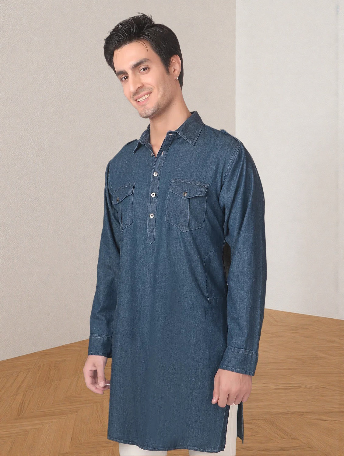 True Colors of India®️ (TCI) Men Solid Cotton Blend Straight Kurta