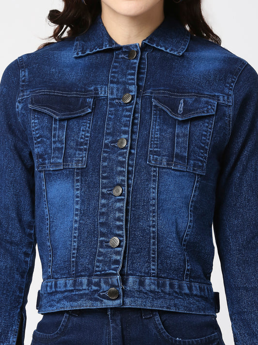 Cefalu®️ Women Denim Cotton Blue Jacket