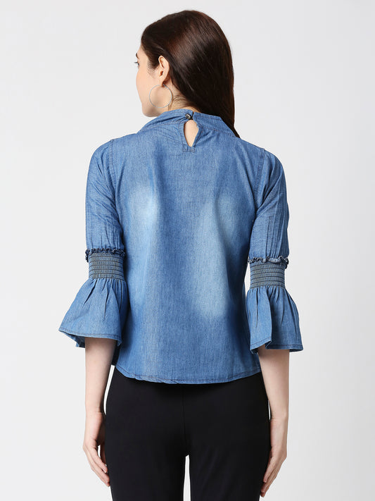 Cefalu®️ Women Denim Cotton Bell sleeve Top