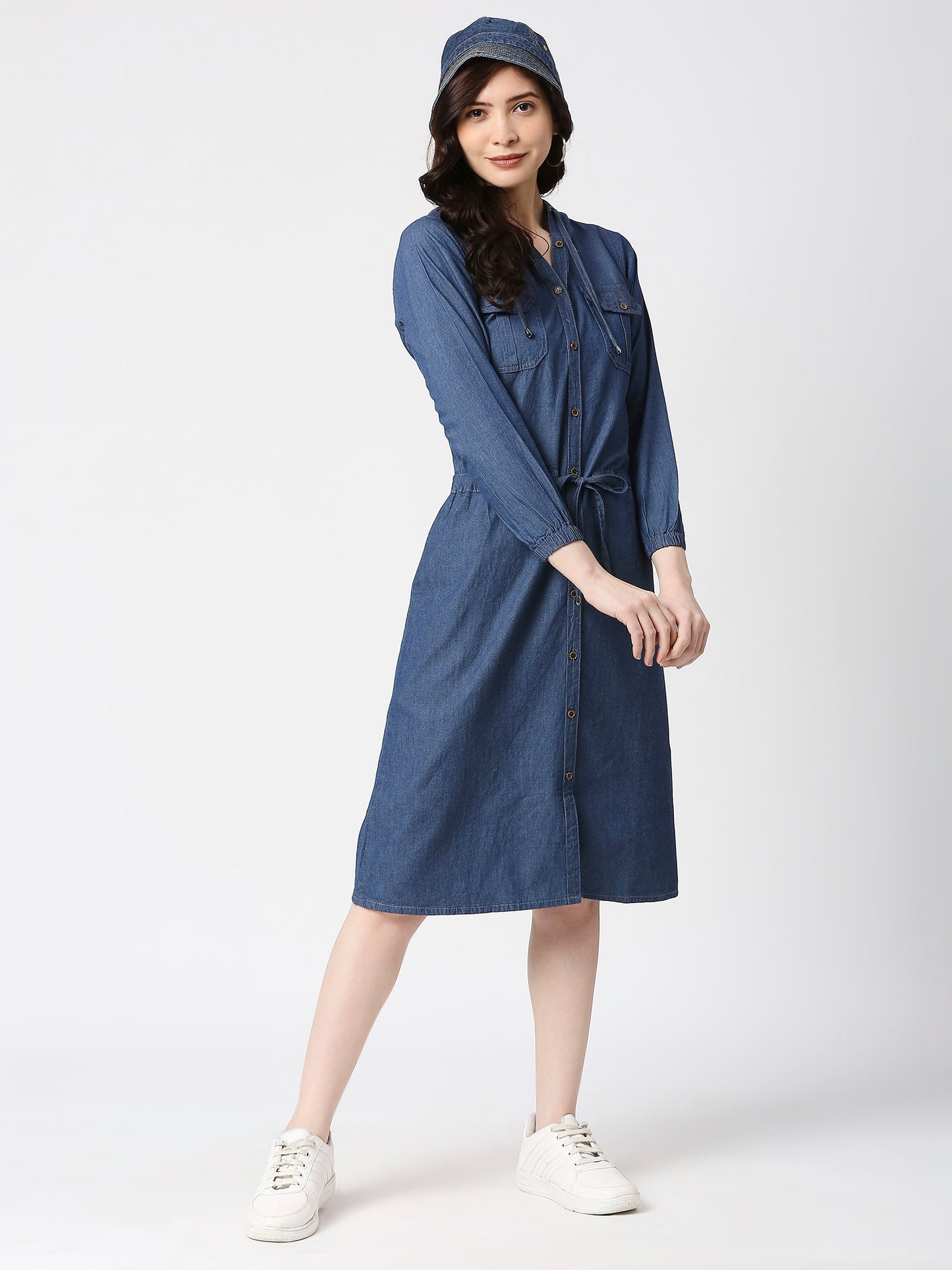 Cefalu®️ Women Denim Blue hooded Dress