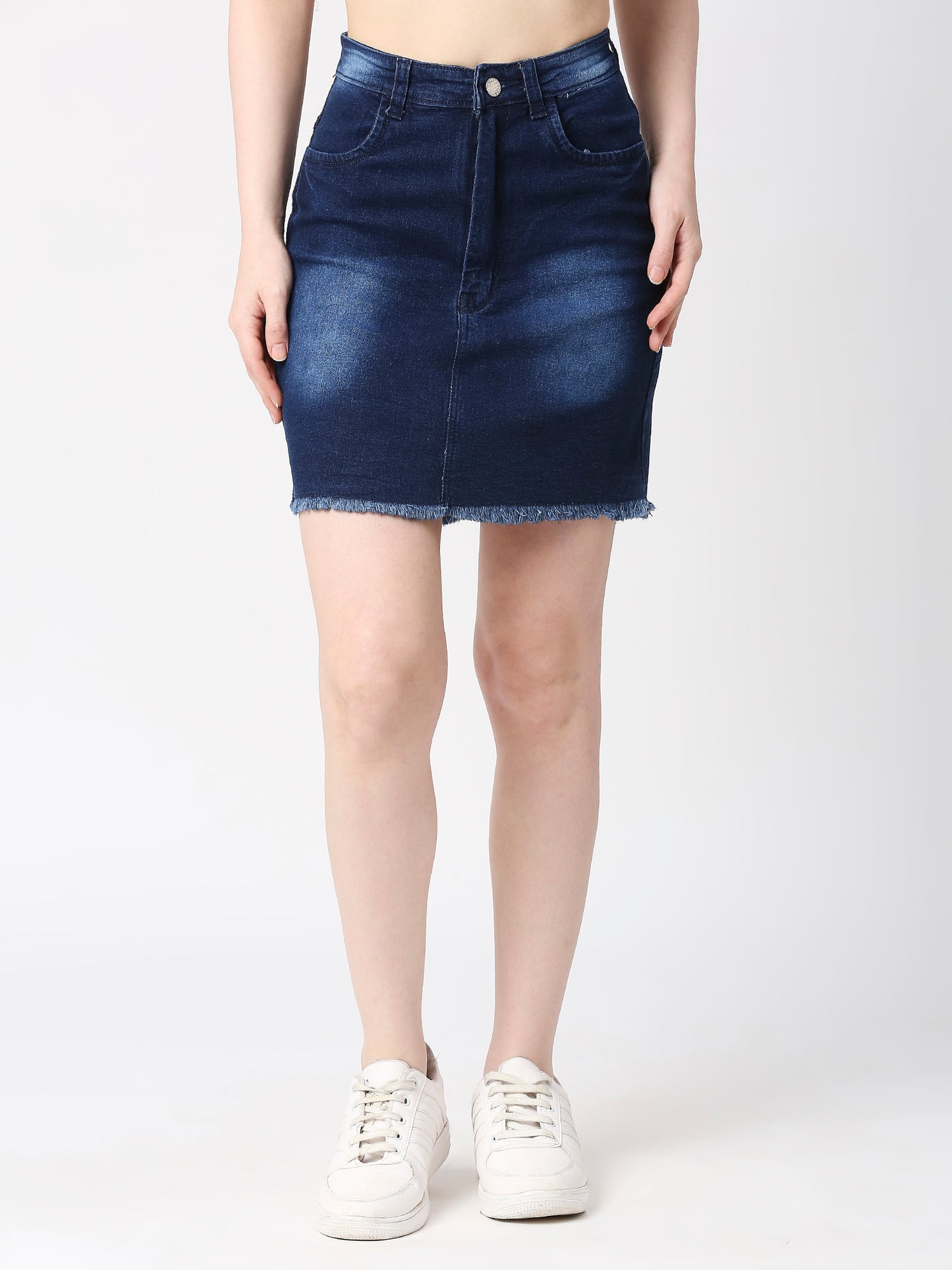Cefalu®️ Women Dark Blue Denim Cotton Spray wash Skirt