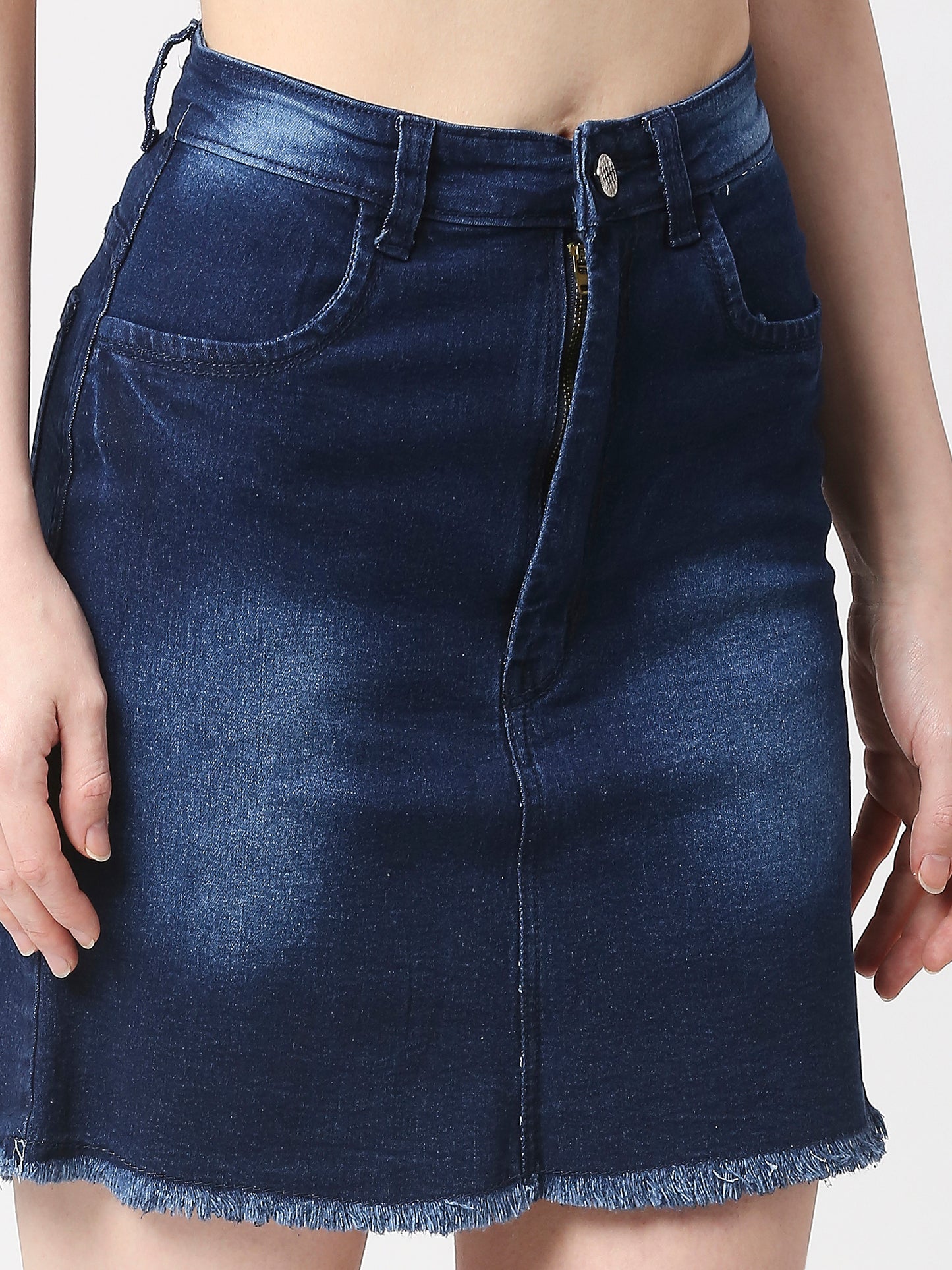 Cefalu®️ Women Dark Blue Denim Cotton Spray wash Skirt