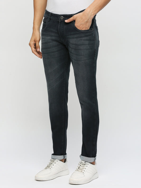 True Colors of India®️ (TCI) Men's Slim Fit Poly Knit stretchable whiskered Dark Grey jeans