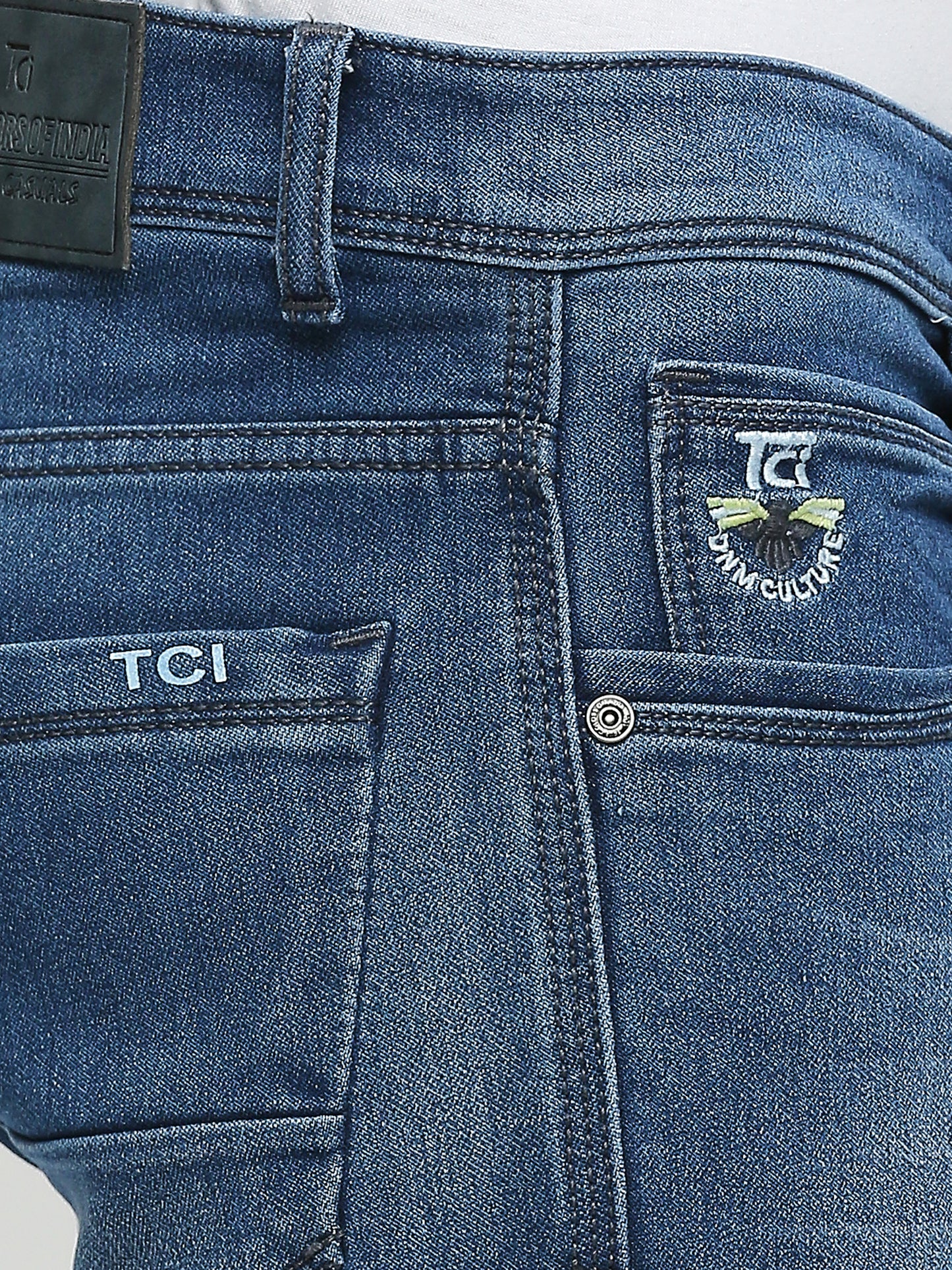 True Colors of India®️ (TCI) Men's Slim Fit Stretchable Fabric Casual Wear Denim Jeans with whisker and spray and grey stiching details