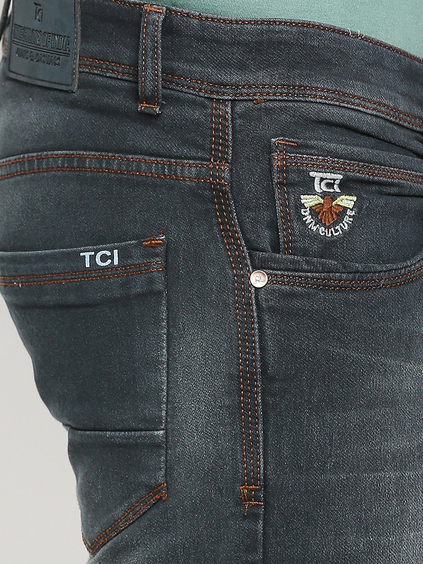 True Colors of India®️ (TCI) Dark Grey Men's Slim Fit Stretchable Fabric Casual Wear Denim Jeans