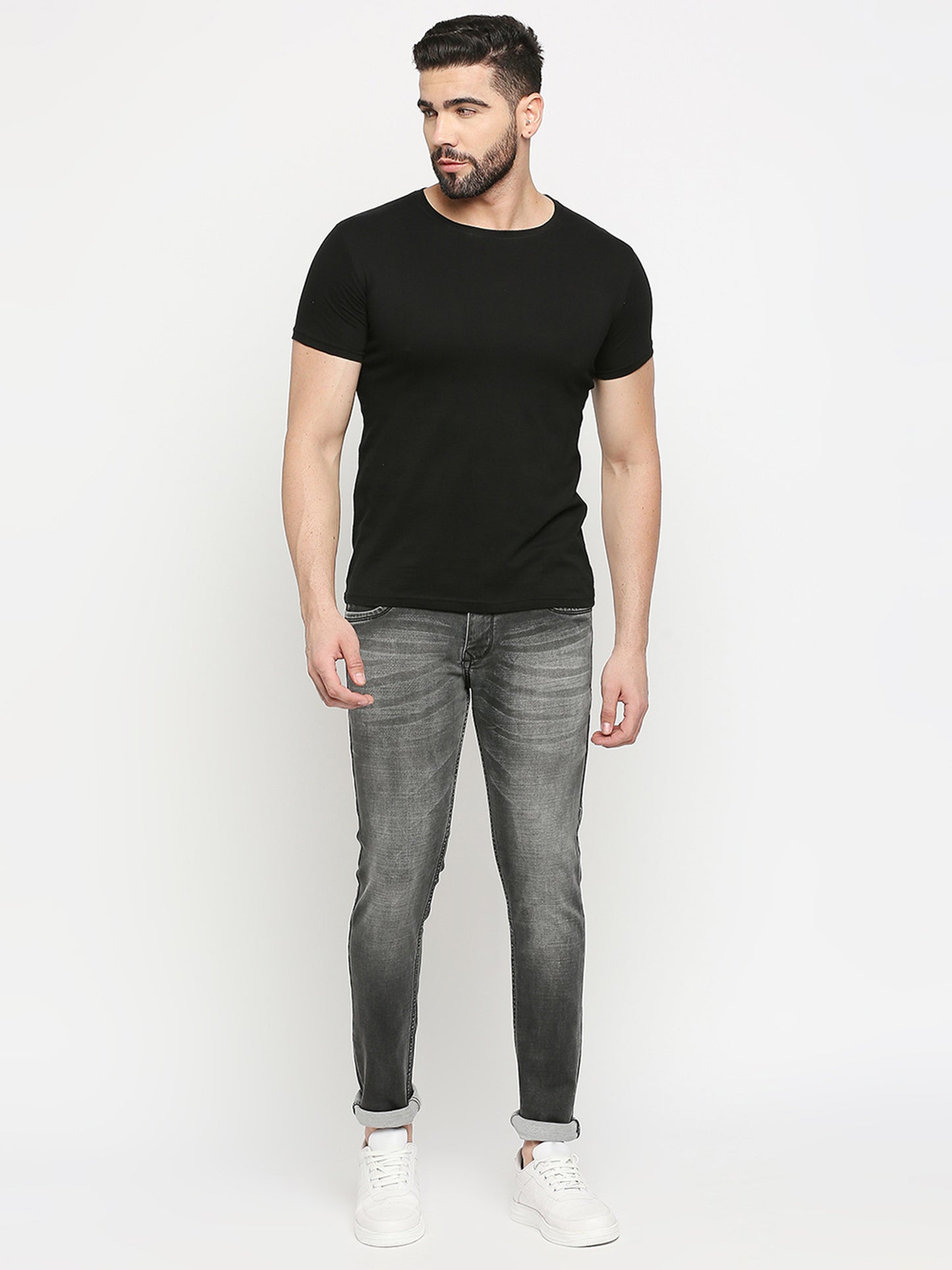 True Colors of India®️ (TCI) Grey whisker Stretchable Casual Denim Cotton dobby Jeans Slim Fit Mid Rise Full Length(42 inch)