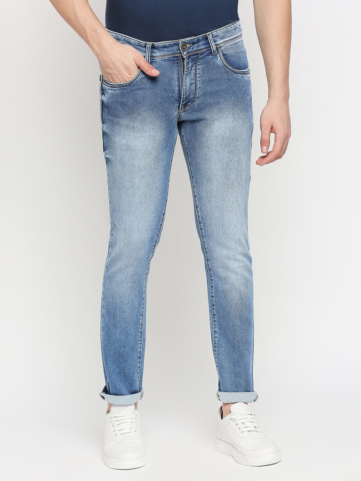 True Colors of India®️ (TCI) Mid blue whisker Stretchable Casual Denim Knitts Cotton Jeans Slim Fit Mid Rise full Length(42 inch)