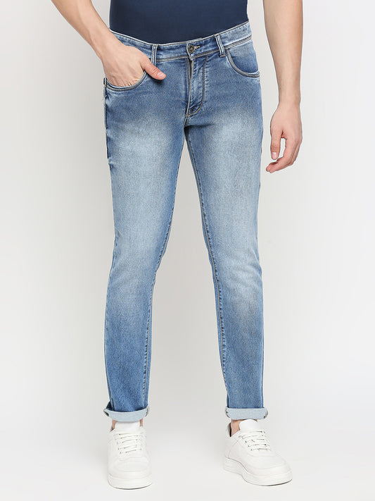 True Colors of India®️ (TCI) Mid blue whisker Stretchable Casual Denim Knitts Cotton Jeans Slim Fit Mid Rise full Length(42 inch)