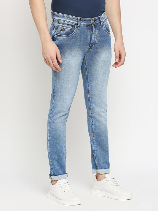 True Colors of India®️ (TCI) Mid blue whisker Stretchable Casual Denim Knitts Cotton Jeans Slim Fit Mid Rise full Length(42 inch)
