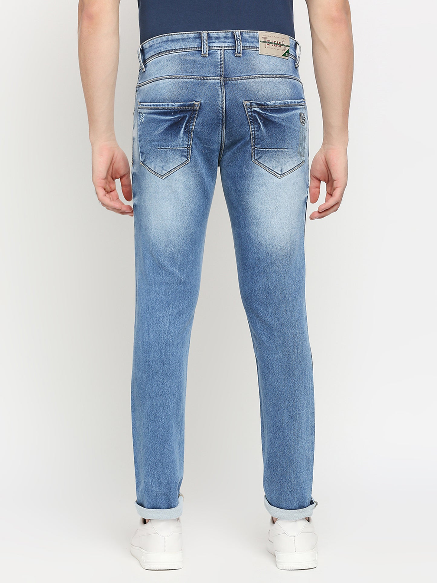 True Colors of India®️ (TCI) Mid blue whisker Stretchable Casual Denim Knitts Cotton Jeans Slim Fit Mid Rise full Length(42 inch)
