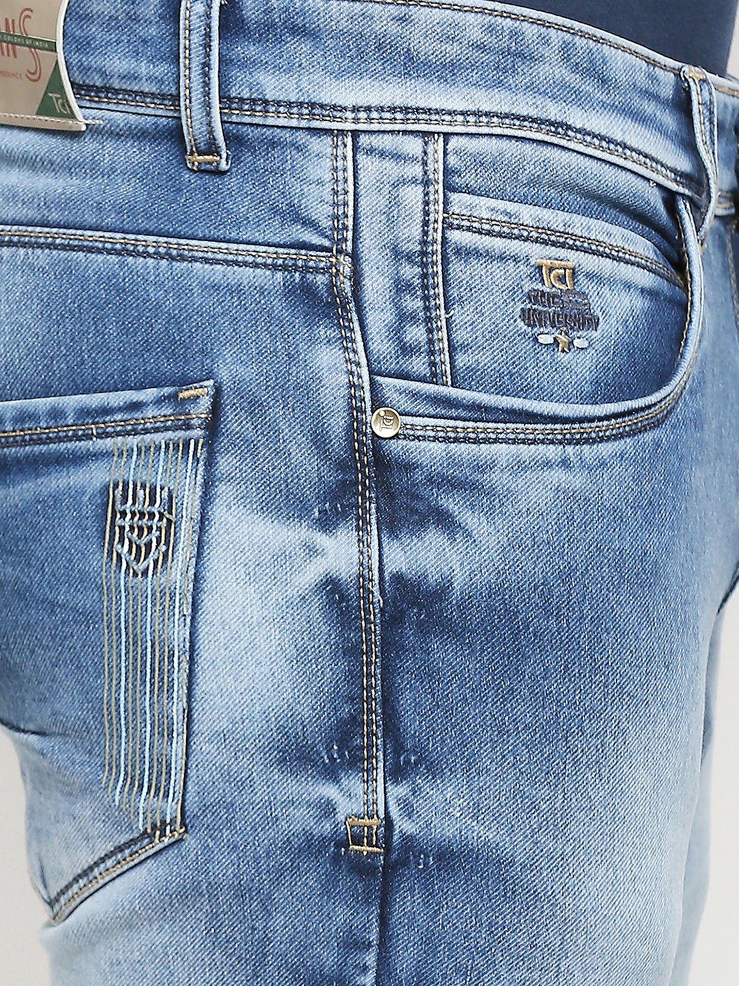 True Colors of India®️ (TCI) Mid blue whisker Stretchable Casual Denim Knitts Cotton Jeans Slim Fit Mid Rise full Length(42 inch)