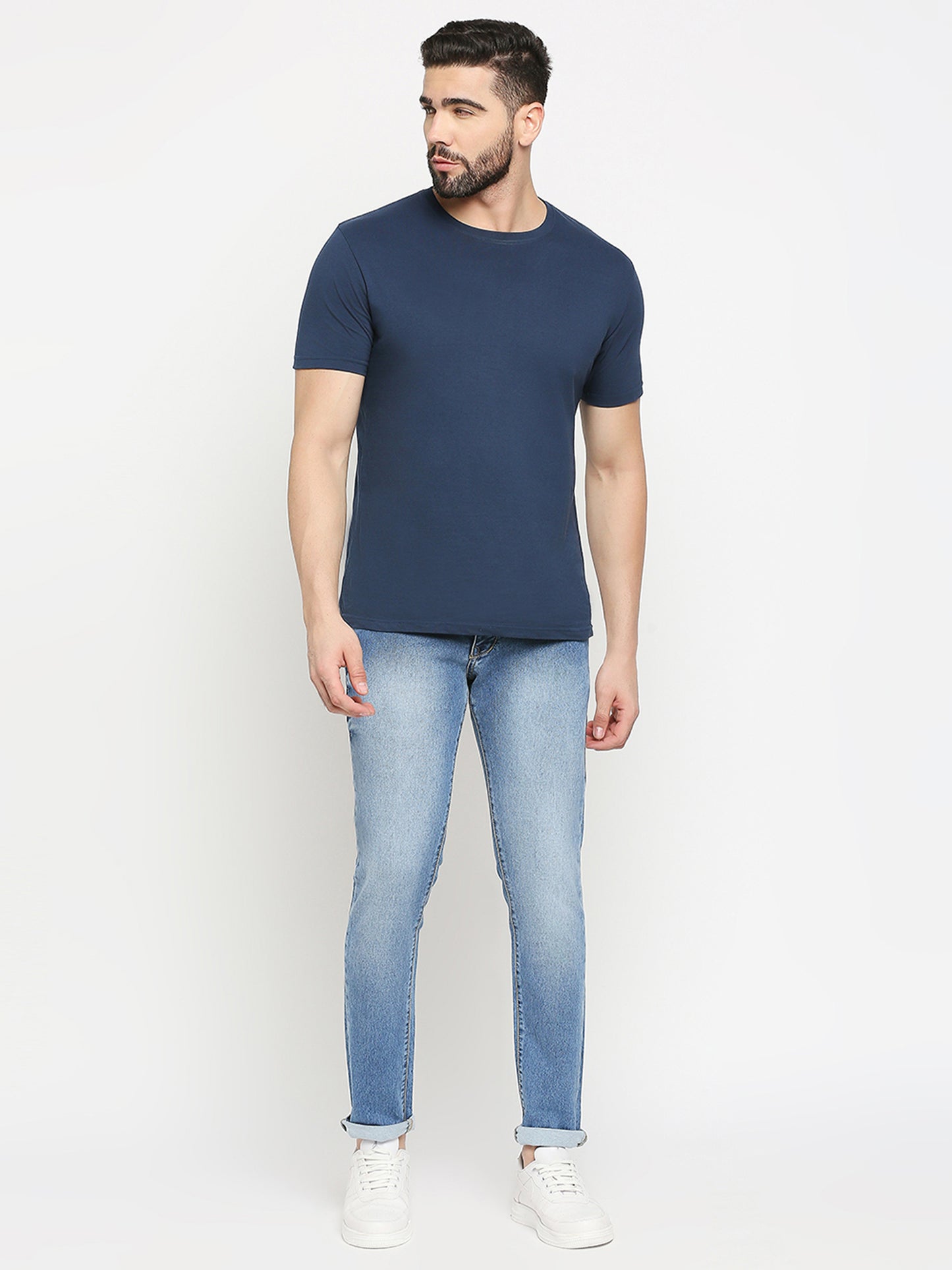 True Colors of India®️ (TCI) Mid blue whisker Stretchable Casual Denim Knitts Cotton Jeans Slim Fit Mid Rise full Length(42 inch)