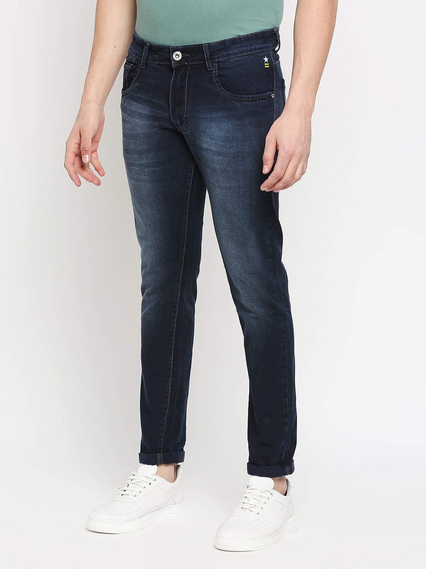 True Colors of India®️ (TCI) Corbon blue whisker Stretchable Casual Denim Cotton Satin Jeans Slim Fit Mid Rise full Length(42 inch)