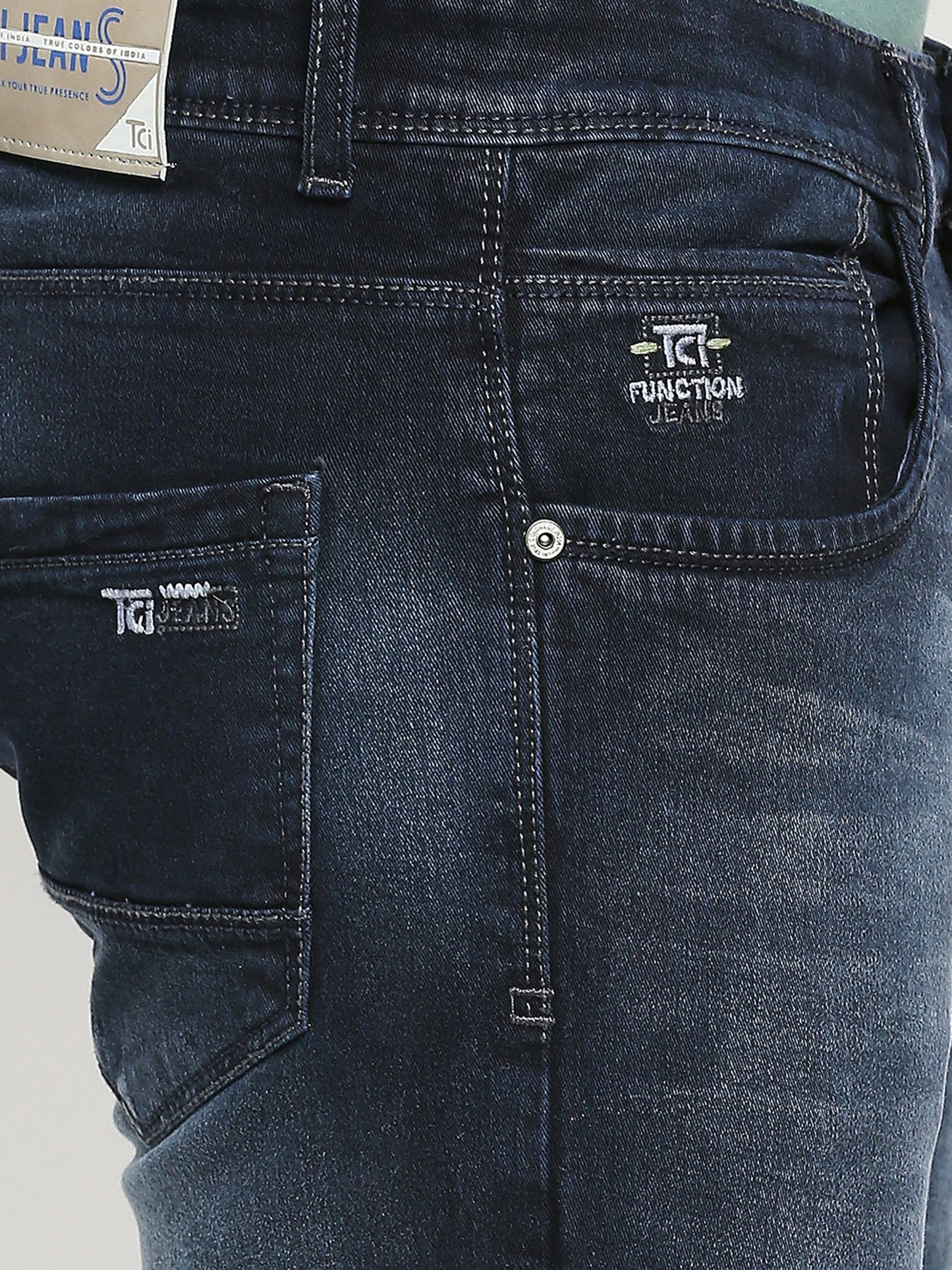 True Colors of India®️ (TCI) Corbon blue whisker Stretchable Casual Denim Cotton Satin Jeans Slim Fit Mid Rise full Length(42 inch)