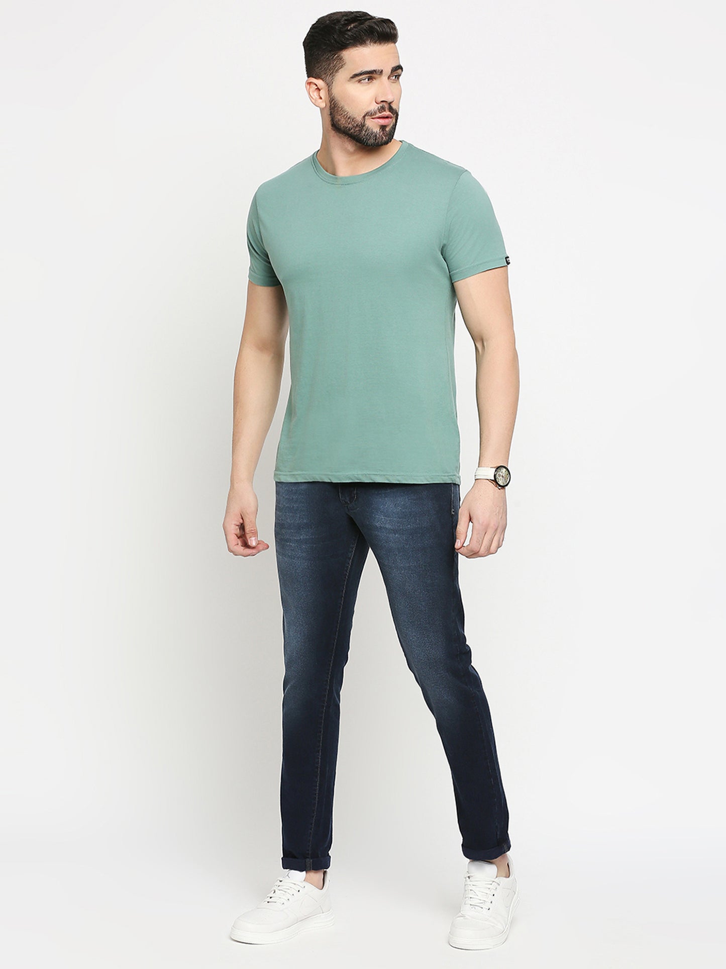 True Colors of India®️ (TCI) Corbon blue whisker Stretchable Casual Denim Cotton Satin Jeans Slim Fit Mid Rise full Length(42 inch)