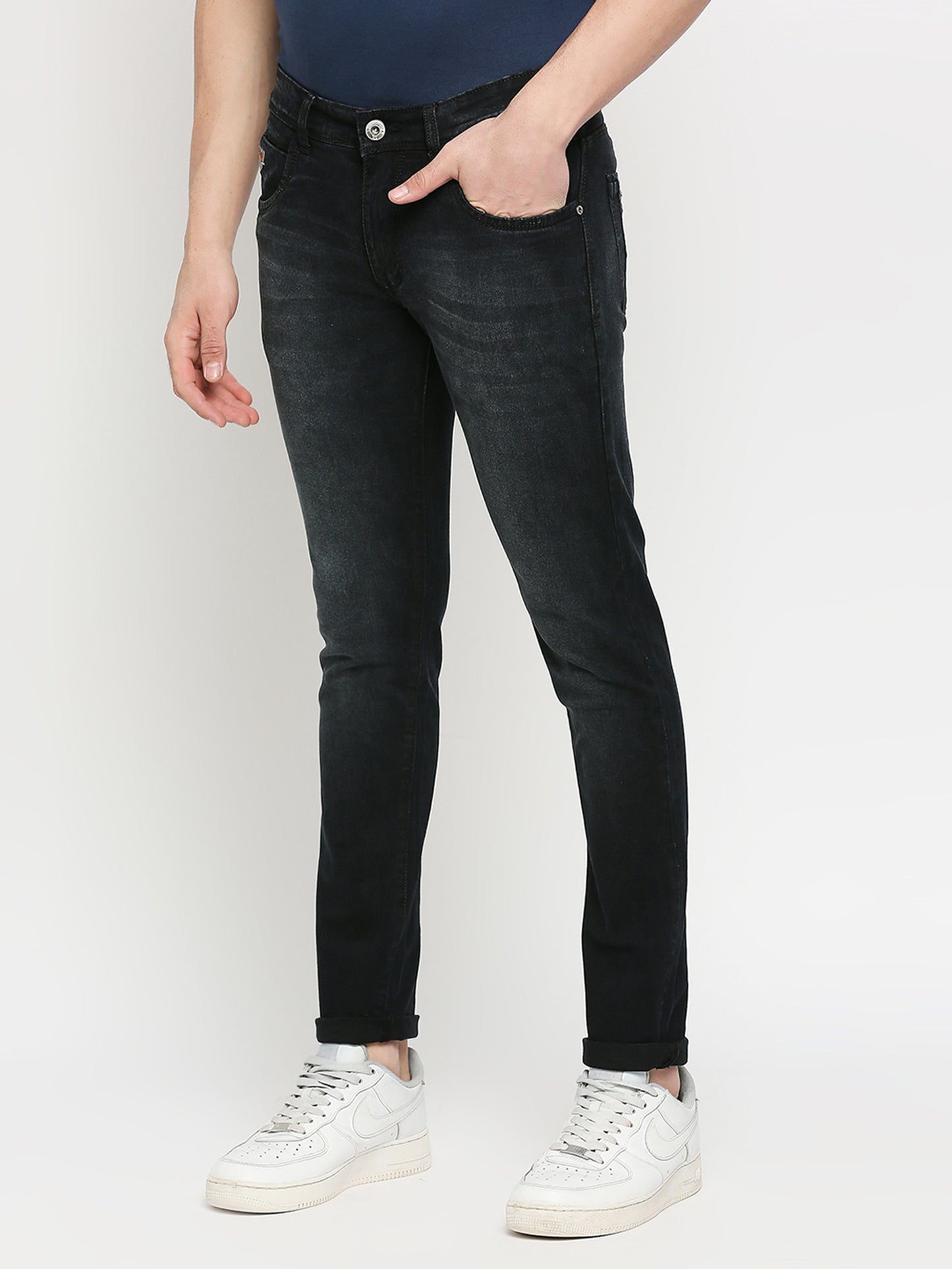 True Colors of India®️ (TCI) Black whisker Stretchable Casual Denim Cotton Satin Jeans Slim Fit Mid Rise full Length(42 inch)