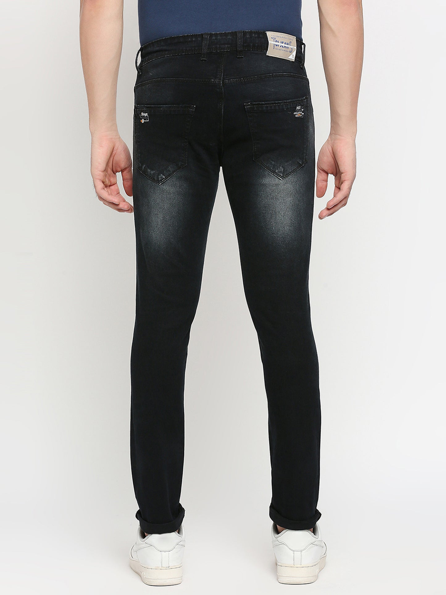 True Colors of India®️ (TCI) Black whisker Stretchable Casual Denim Cotton Satin Jeans Slim Fit Mid Rise full Length(42 inch)