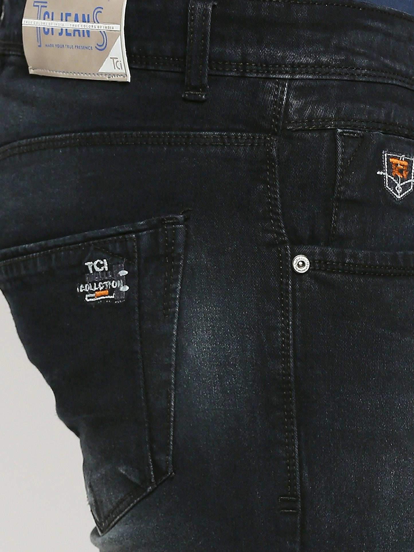 True Colors of India®️ (TCI) Black whisker Stretchable Casual Denim Cotton Satin Jeans Slim Fit Mid Rise full Length(42 inch)