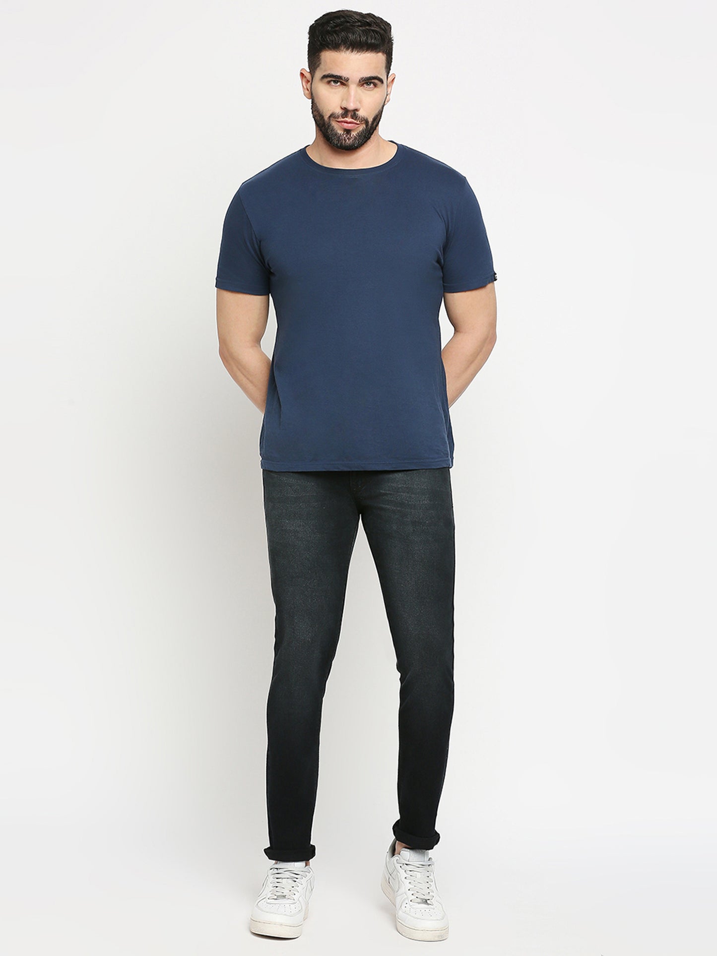 True Colors of India®️ (TCI) Black whisker Stretchable Casual Denim Cotton Satin Jeans Slim Fit Mid Rise full Length(42 inch)
