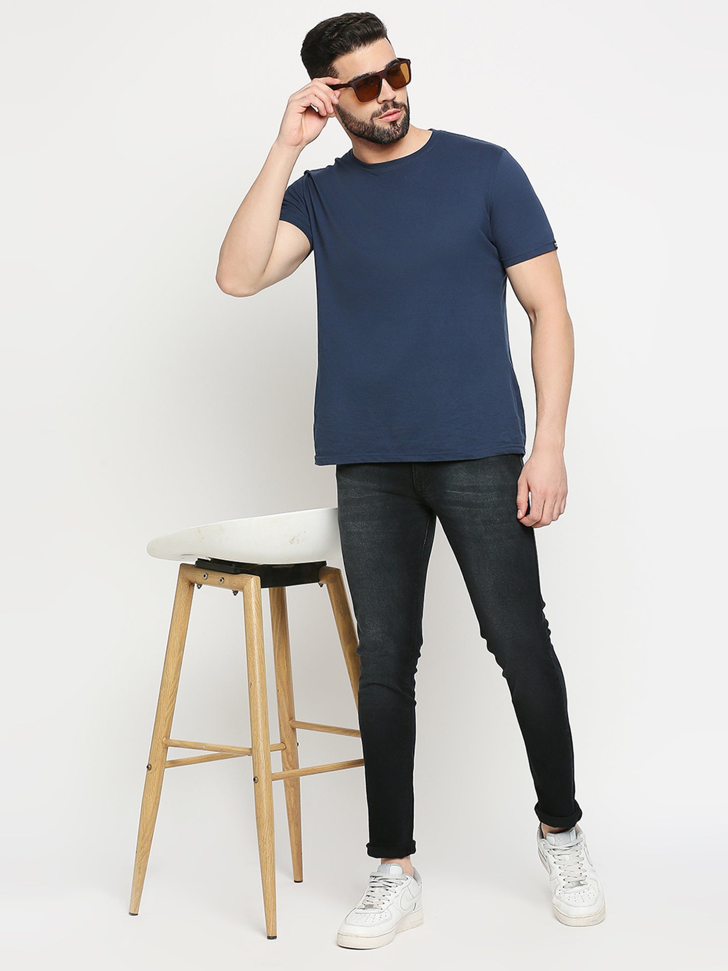 True Colors of India®️ (TCI) Black whisker Stretchable Casual Denim Cotton Satin Jeans Slim Fit Mid Rise full Length(42 inch)