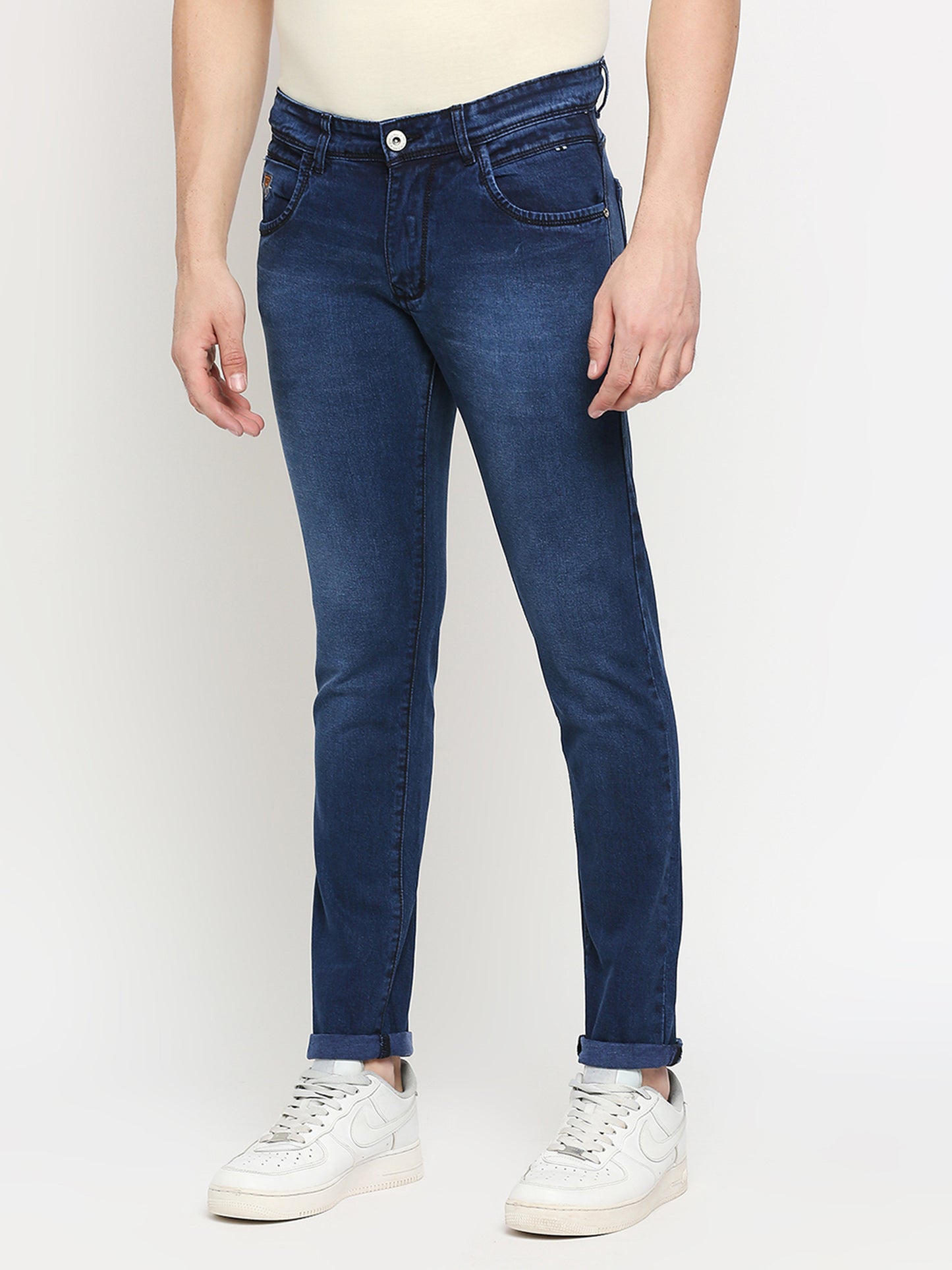 True Colors of India®️ (TCI) Ink Blue whisker Stretchable Casual Denim Cotton Satin Jeans Slim Fit Mid Rise full Length(42 inch)