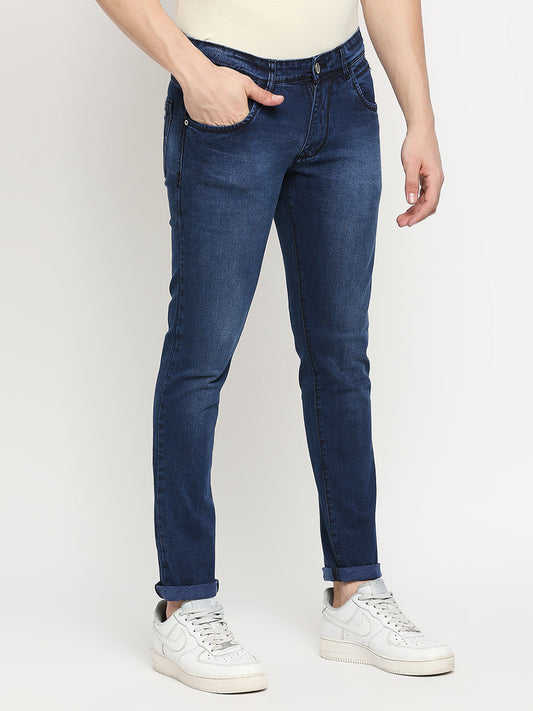 True Colors of India®️ (TCI) Ink Blue whisker Stretchable Casual Denim Cotton Satin Jeans Slim Fit Mid Rise full Length(42 inch)