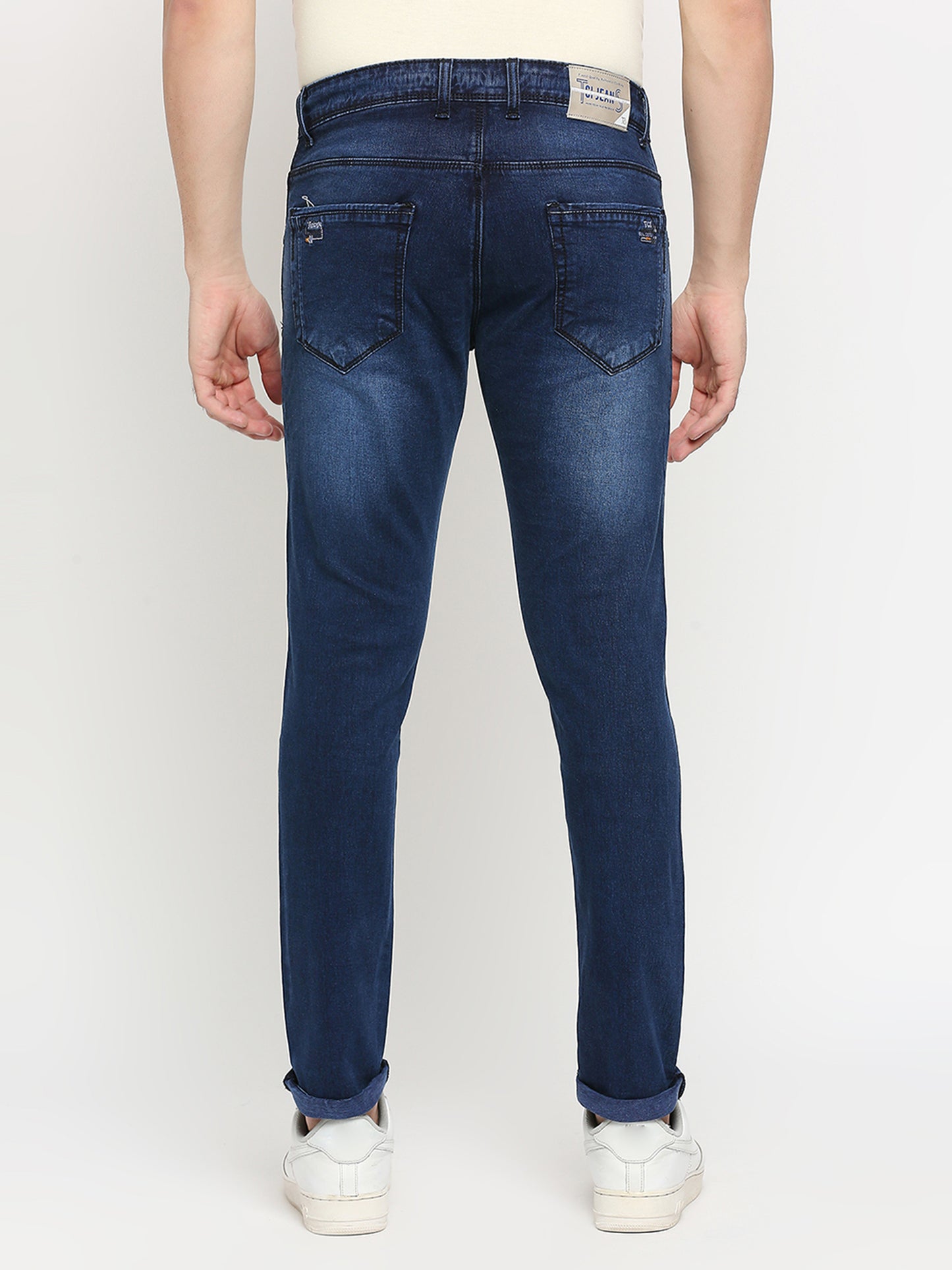 True Colors of India®️ (TCI) Ink Blue whisker Stretchable Casual Denim Cotton Satin Jeans Slim Fit Mid Rise full Length(42 inch)