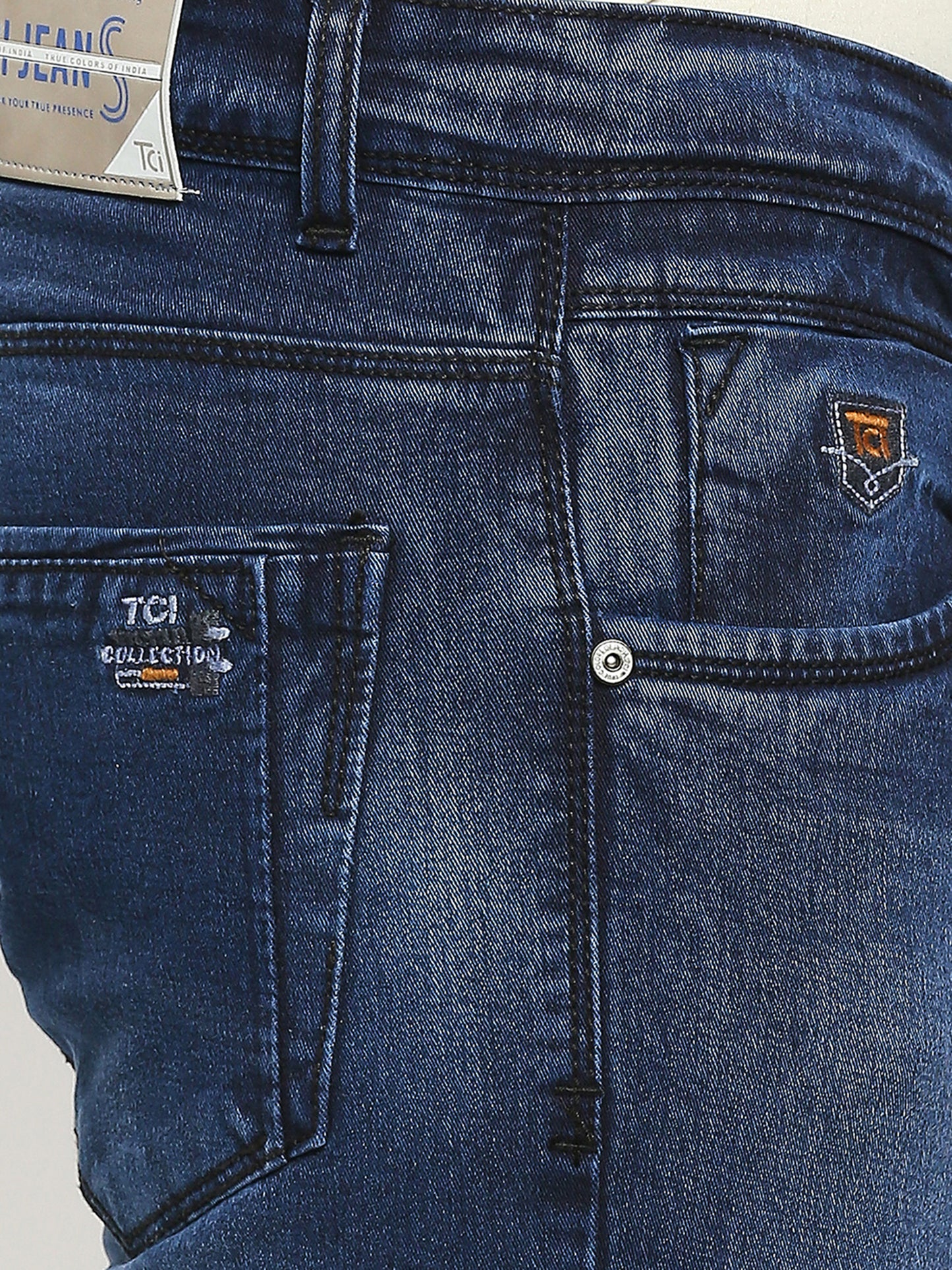 True Colors of India®️ (TCI) Ink Blue whisker Stretchable Casual Denim Cotton Satin Jeans Slim Fit Mid Rise full Length(42 inch)
