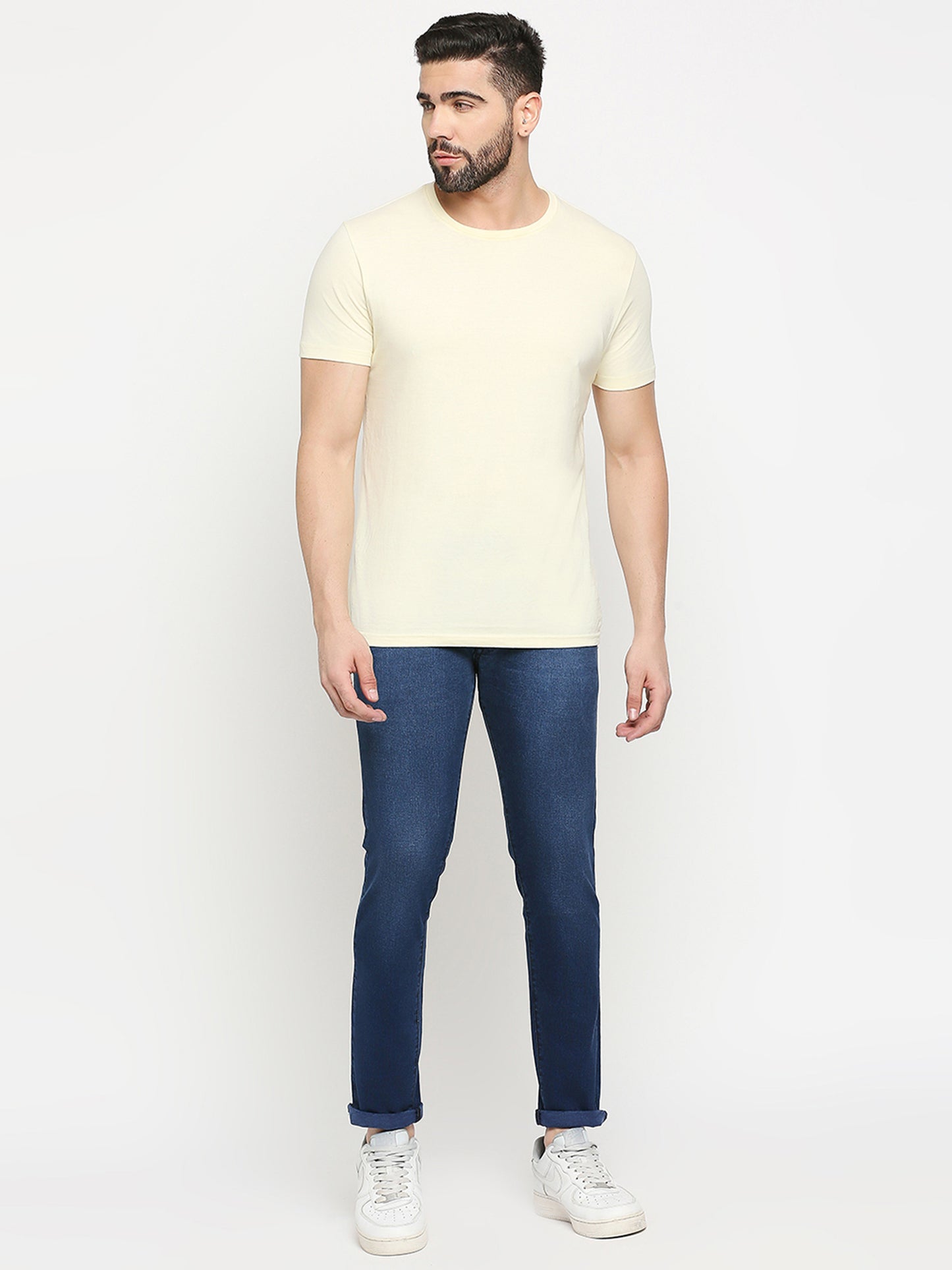 True Colors of India®️ (TCI) Ink Blue whisker Stretchable Casual Denim Cotton Satin Jeans Slim Fit Mid Rise full Length(42 inch)