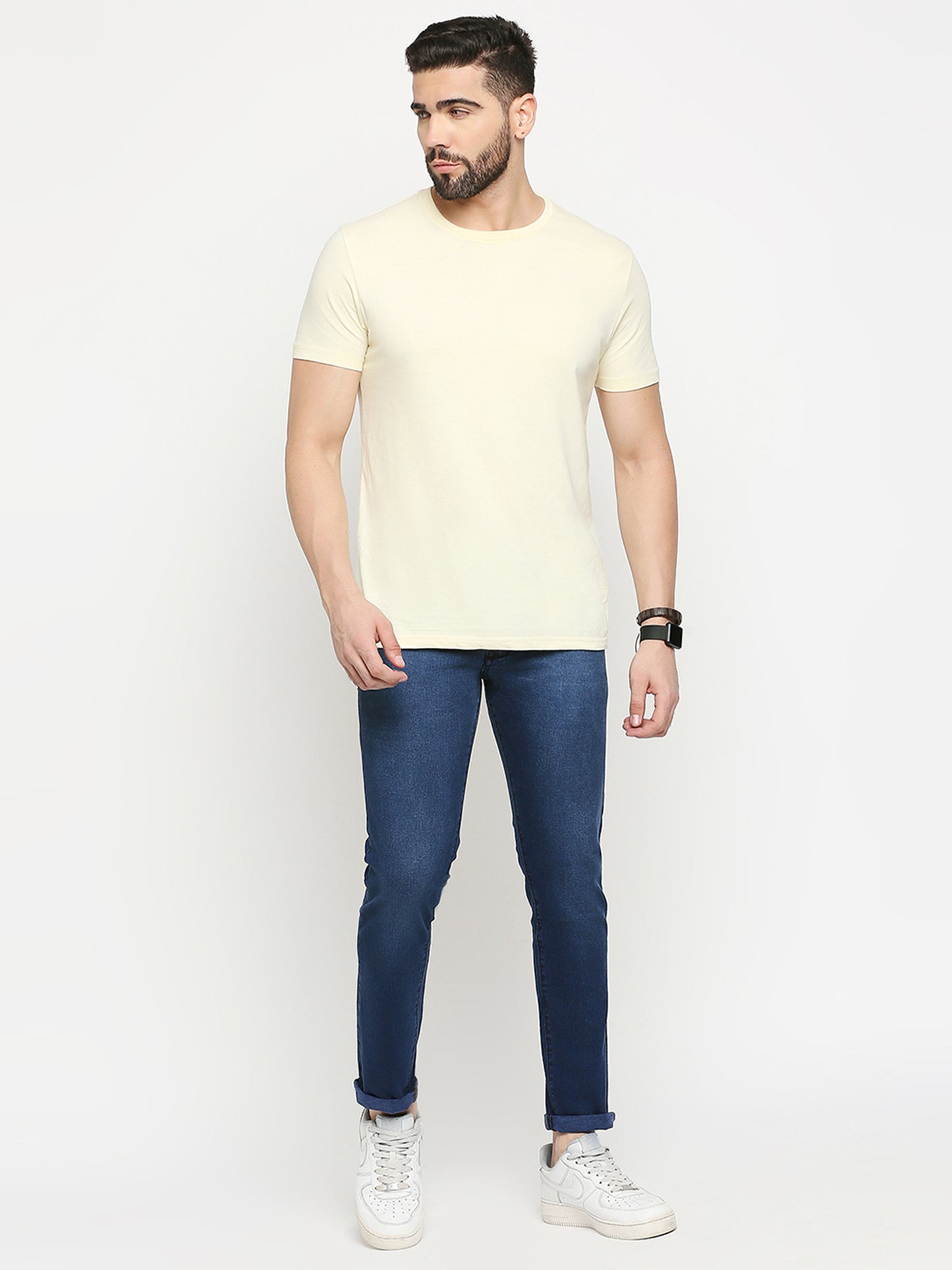 True Colors of India®️ (TCI) Ink Blue whisker Stretchable Casual Denim Cotton Satin Jeans Slim Fit Mid Rise full Length(42 inch)