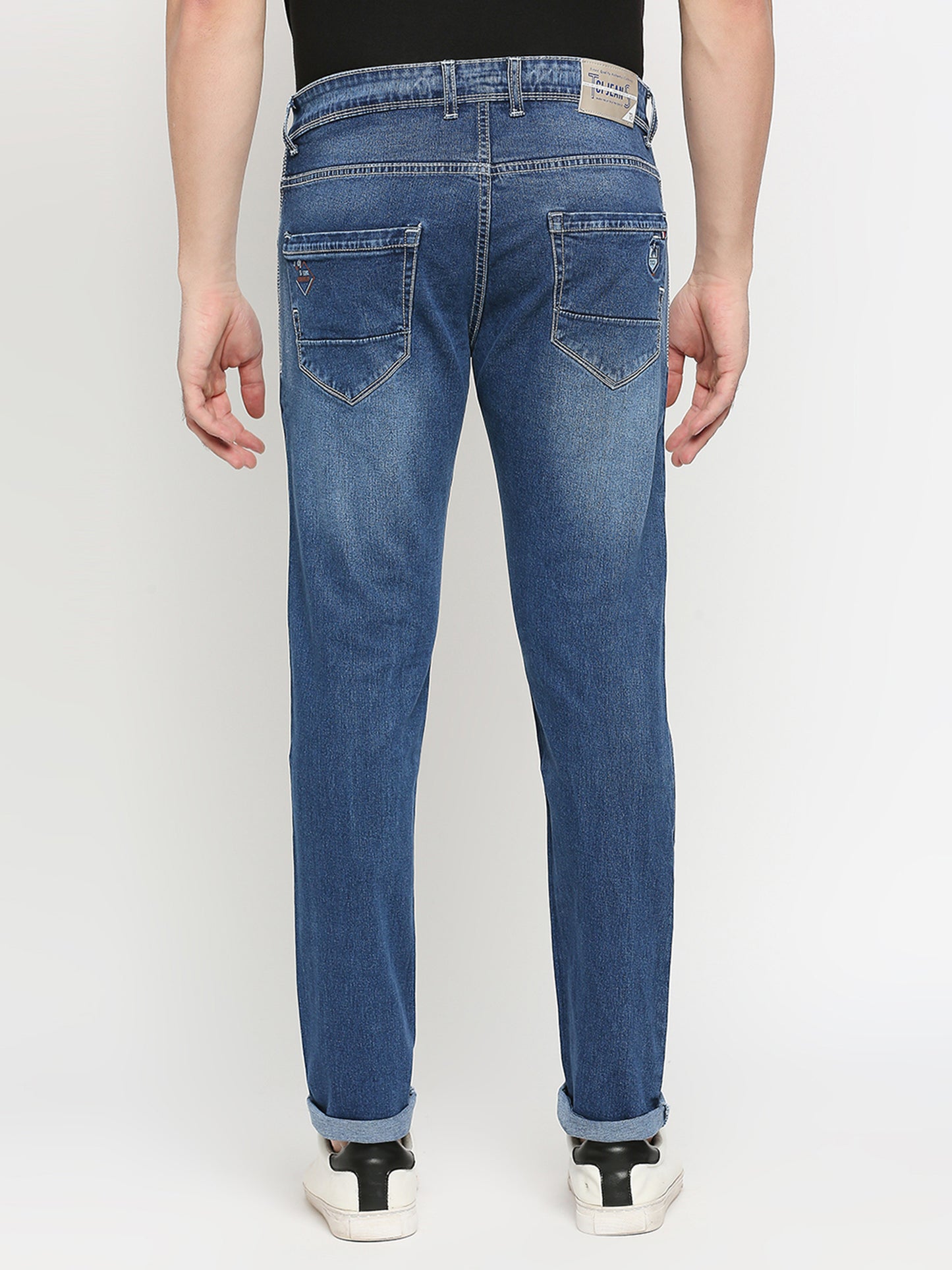 True Colors of India®️ (TCI) Mid Blue Whisker Stretchable Casual Denim Cotton Satin Jeans Slim Fit Mid Rise full Length(42 inch)