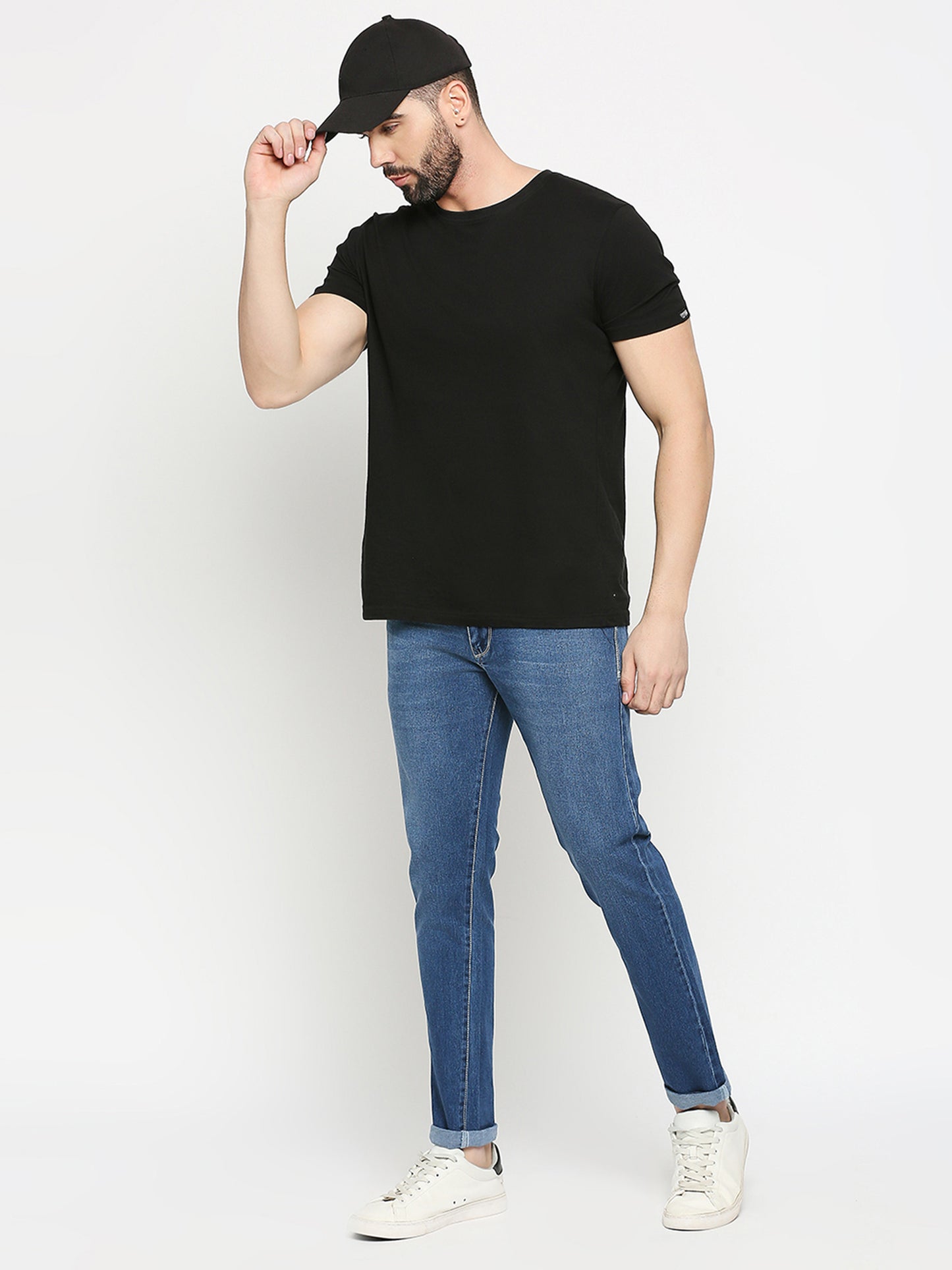 True Colors of India®️ (TCI) Mid Blue Whisker Stretchable Casual Denim Cotton Satin Jeans Slim Fit Mid Rise full Length(42 inch)