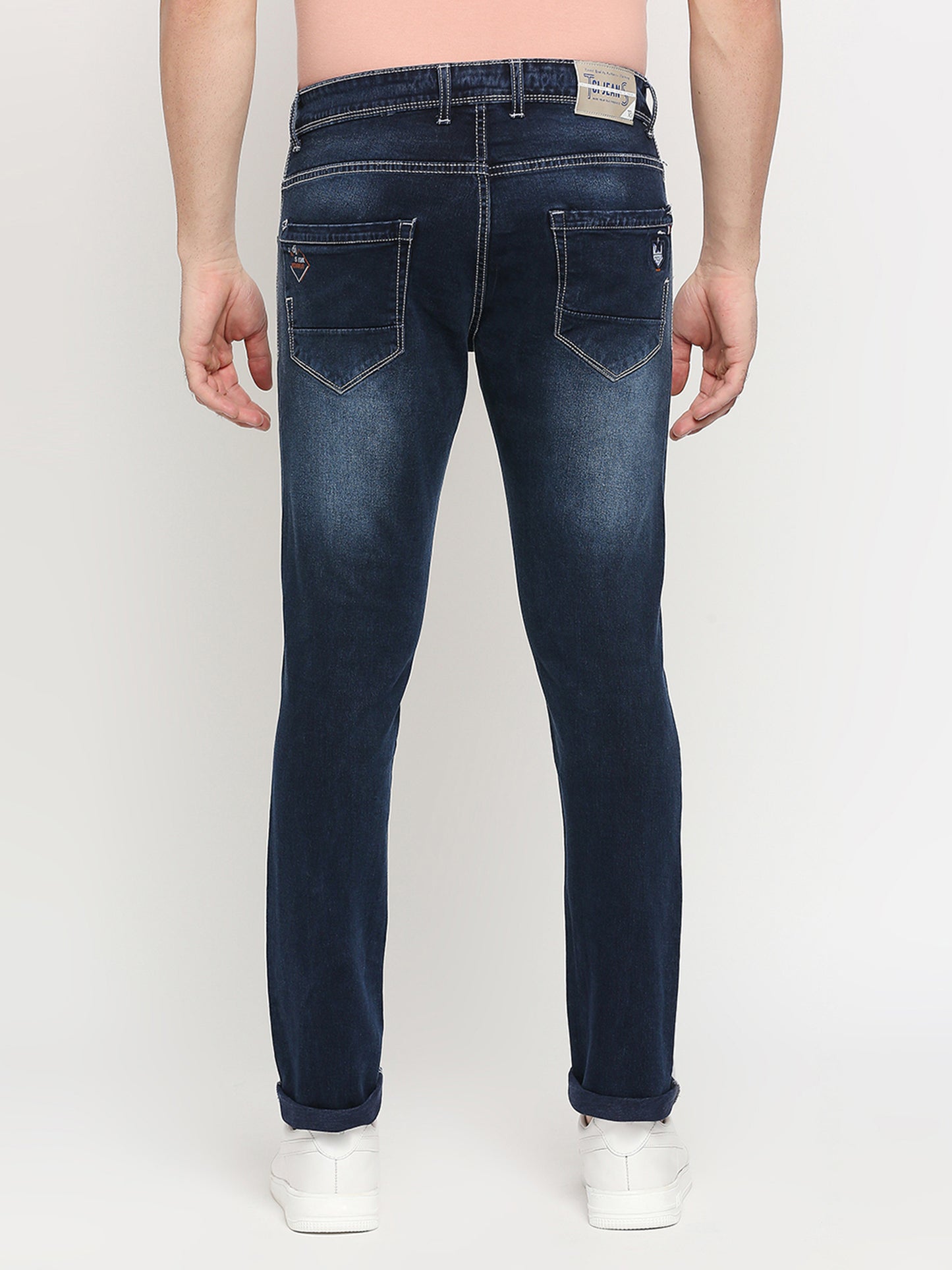 True Colors of India®️ (TCI) Ink Blue whisker Stretchable Casual Denim Cotton Satin Jeans Slim Fit Mid Rise full Length(42 inch)