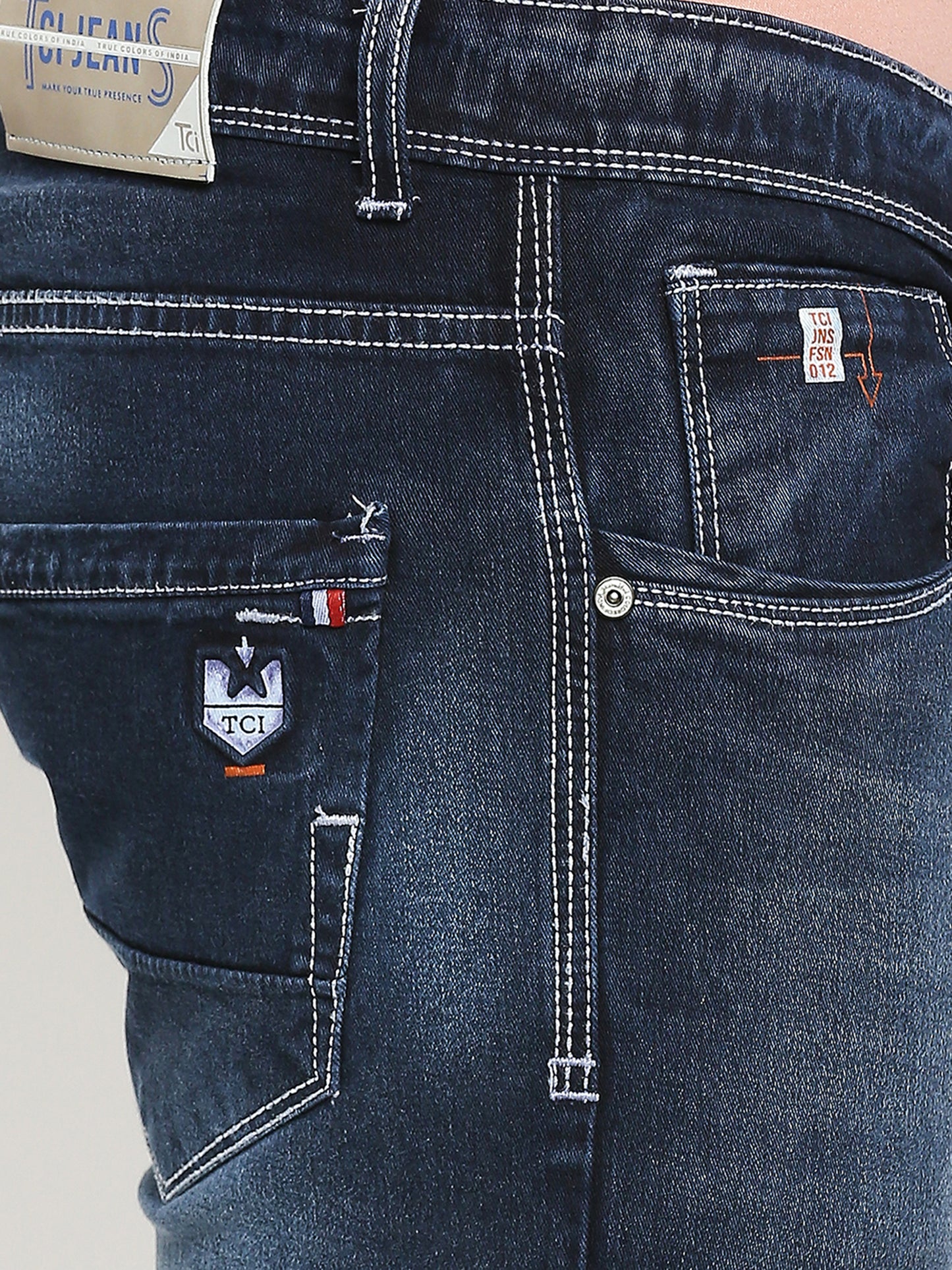 True Colors of India®️ (TCI) Ink Blue whisker Stretchable Casual Denim Cotton Satin Jeans Slim Fit Mid Rise full Length(42 inch)