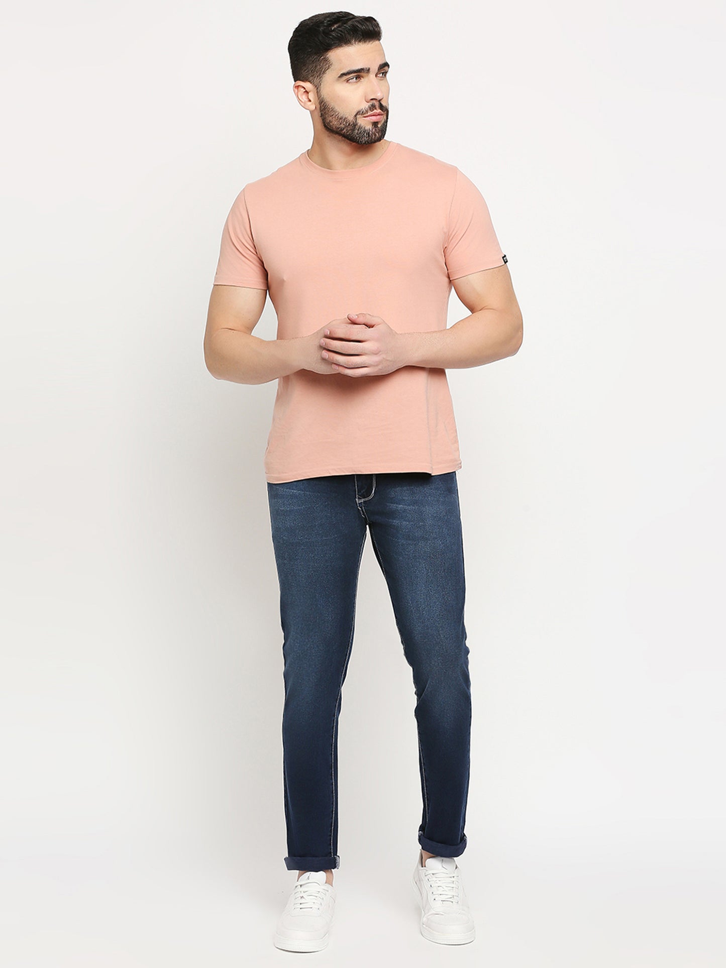 True Colors of India®️ (TCI) Ink Blue whisker Stretchable Casual Denim Cotton Satin Jeans Slim Fit Mid Rise full Length(42 inch)