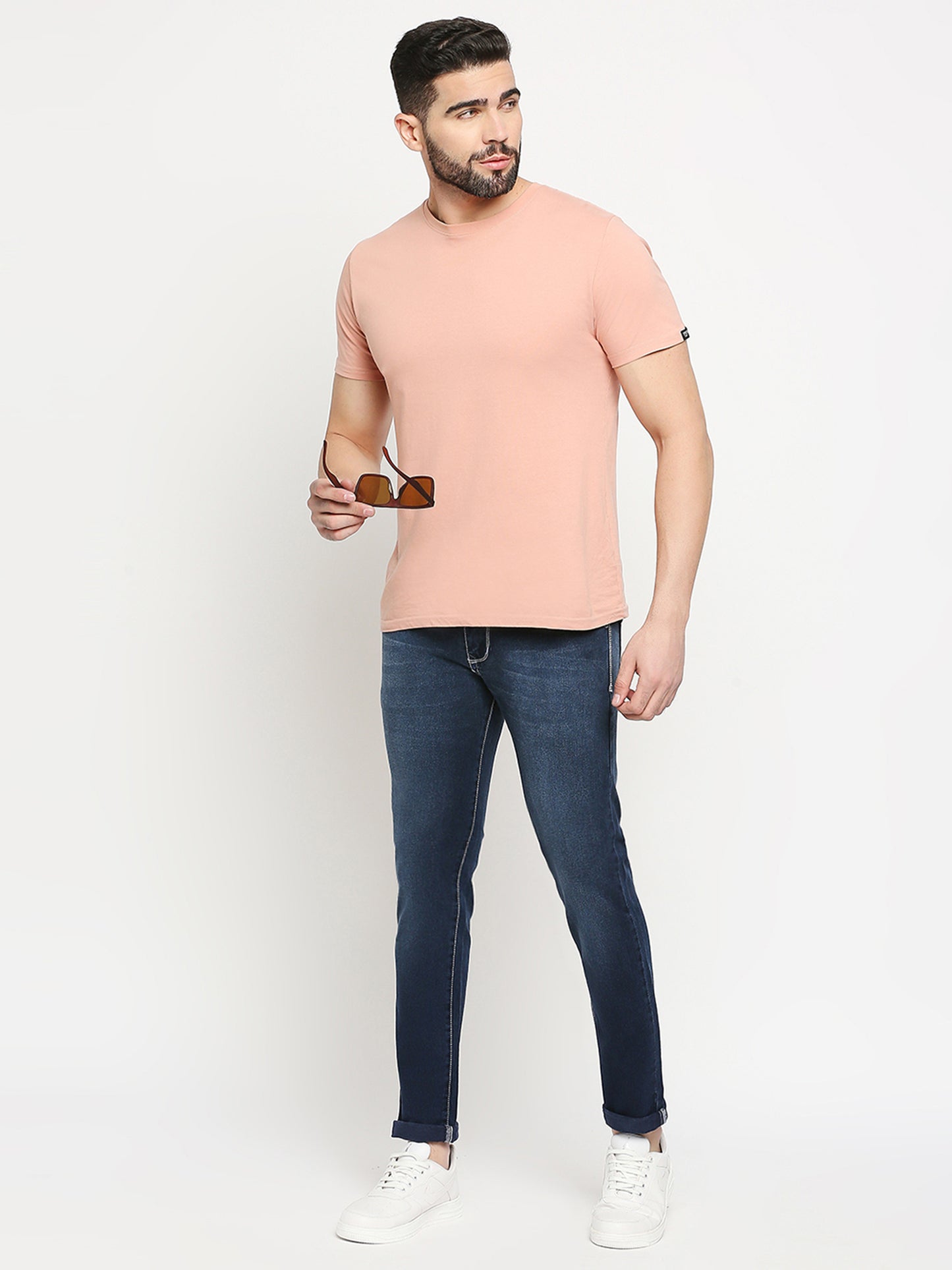 True Colors of India®️ (TCI) Ink Blue whisker Stretchable Casual Denim Cotton Satin Jeans Slim Fit Mid Rise full Length(42 inch)
