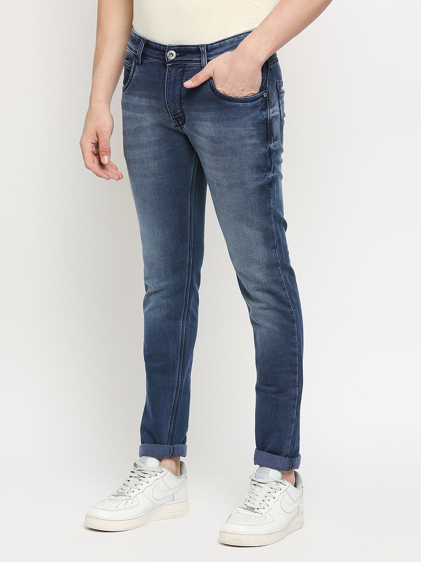 True Colors of India®️ (TCI) Blue whisker Stretchable Casual Denim Knitts Cotton Jeans Slim Fit Mid Rise full Length(42 inch)