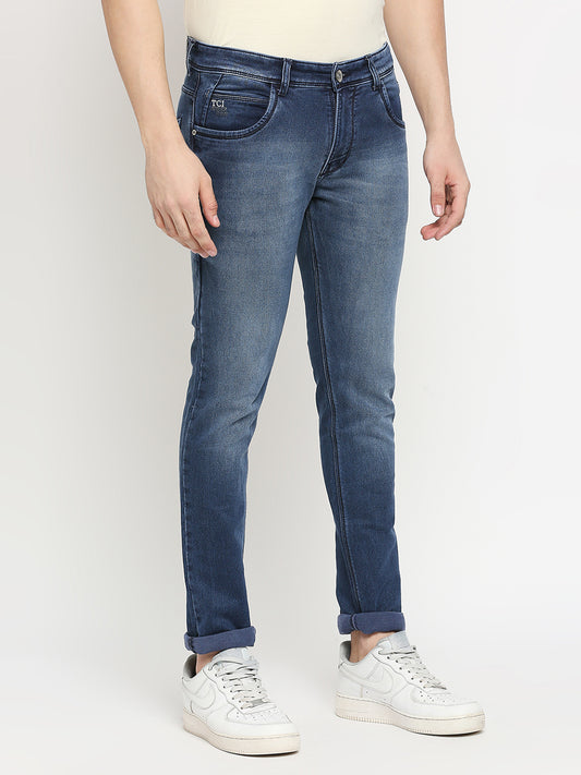 True Colors of India®️ (TCI) Blue whisker Stretchable Casual Denim Knitts Cotton Jeans Slim Fit Mid Rise full Length(42 inch)