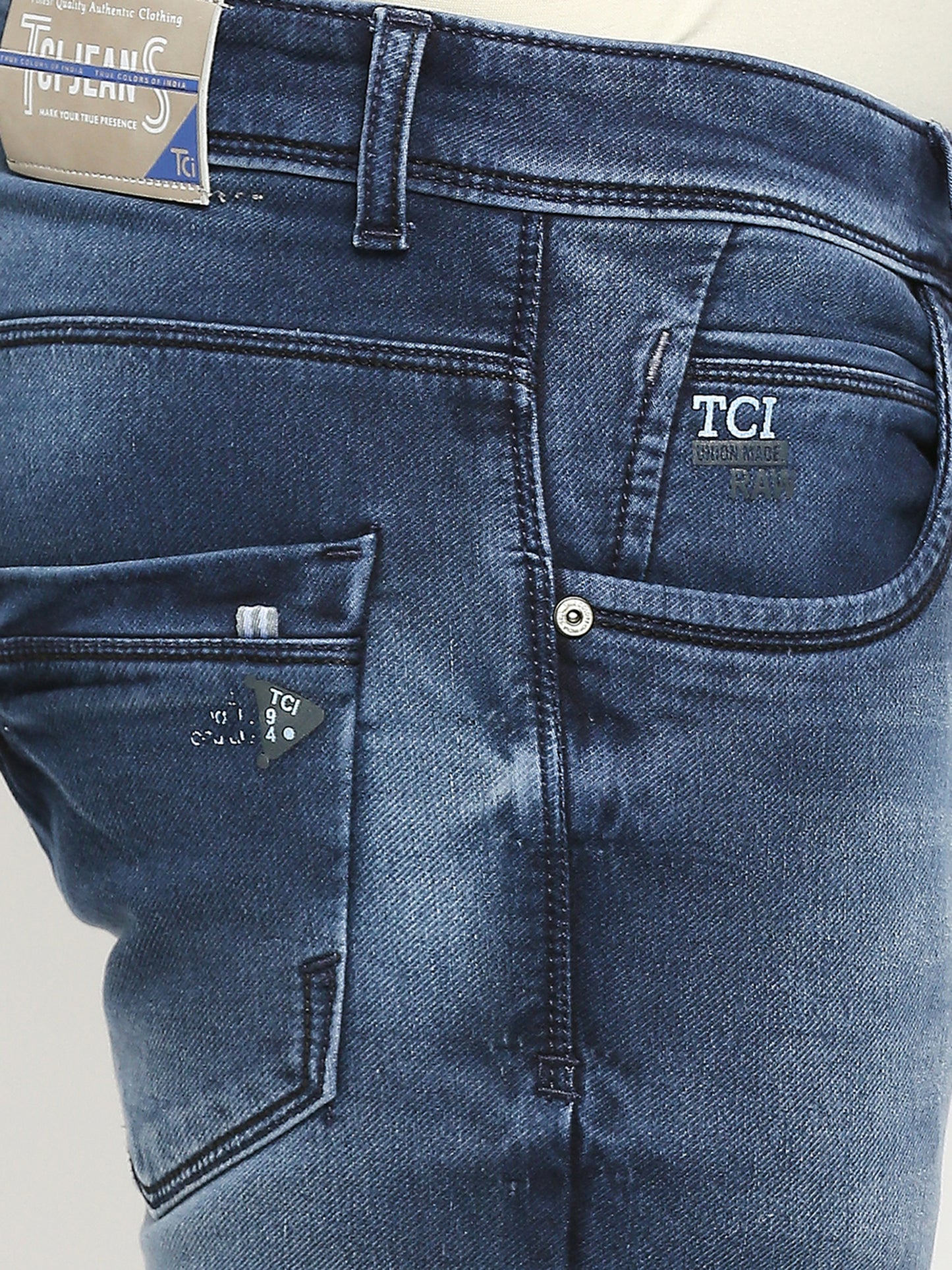 True Colors of India®️ (TCI) Blue whisker Stretchable Casual Denim Knitts Cotton Jeans Slim Fit Mid Rise full Length(42 inch)