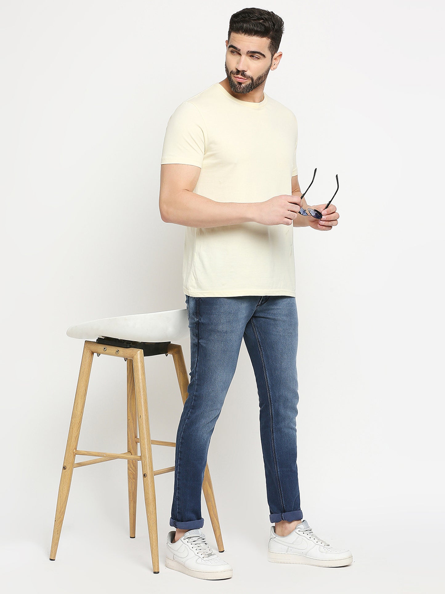 True Colors of India®️ (TCI) Blue whisker Stretchable Casual Denim Knitts Cotton Jeans Slim Fit Mid Rise full Length(42 inch)