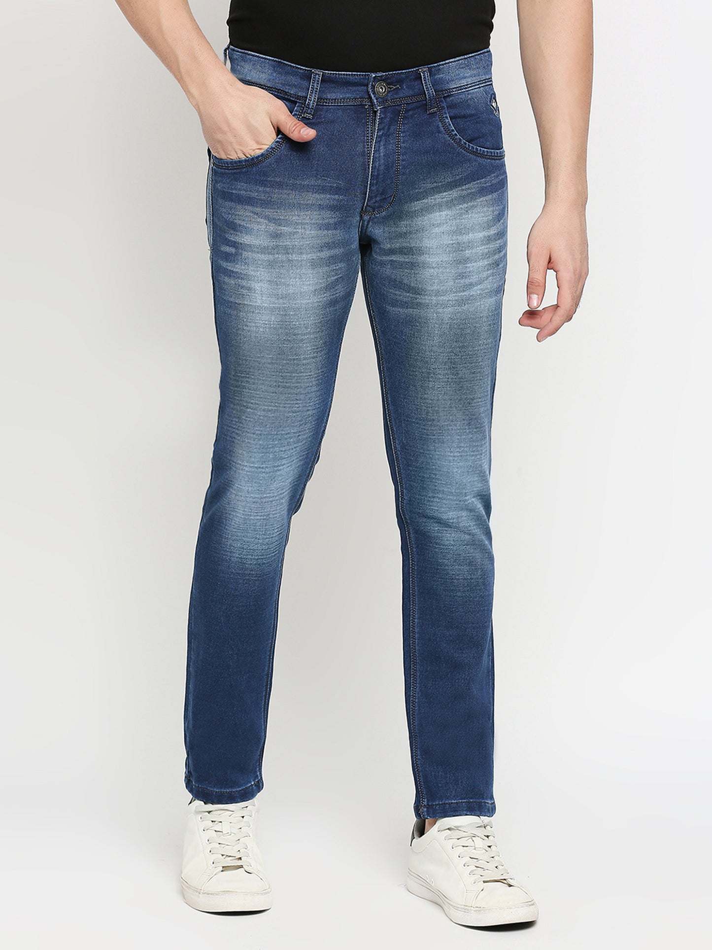 True Colors of India®️ (TCI) Blue whisker Stretchable Casual Denim Knitts slub Jeans Slim Fit Mid Rise full Length(42 inch)