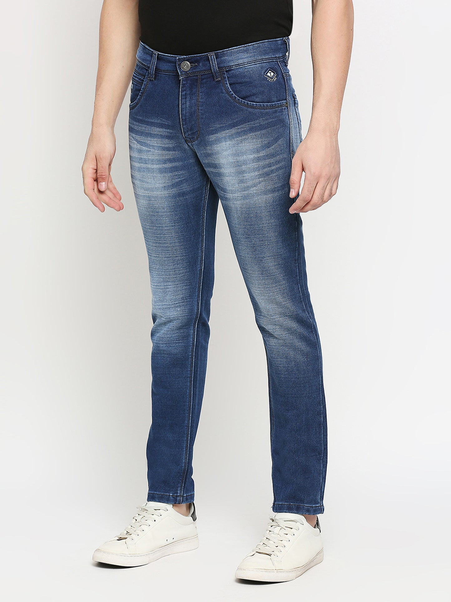 True Colors of India®️ (TCI) Blue whisker Stretchable Casual Denim Knitts slub Jeans Slim Fit Mid Rise full Length(42 inch)