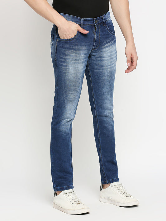 True Colors of India®️ (TCI) Blue whisker Stretchable Casual Denim Knitts slub Jeans Slim Fit Mid Rise full Length(42 inch)