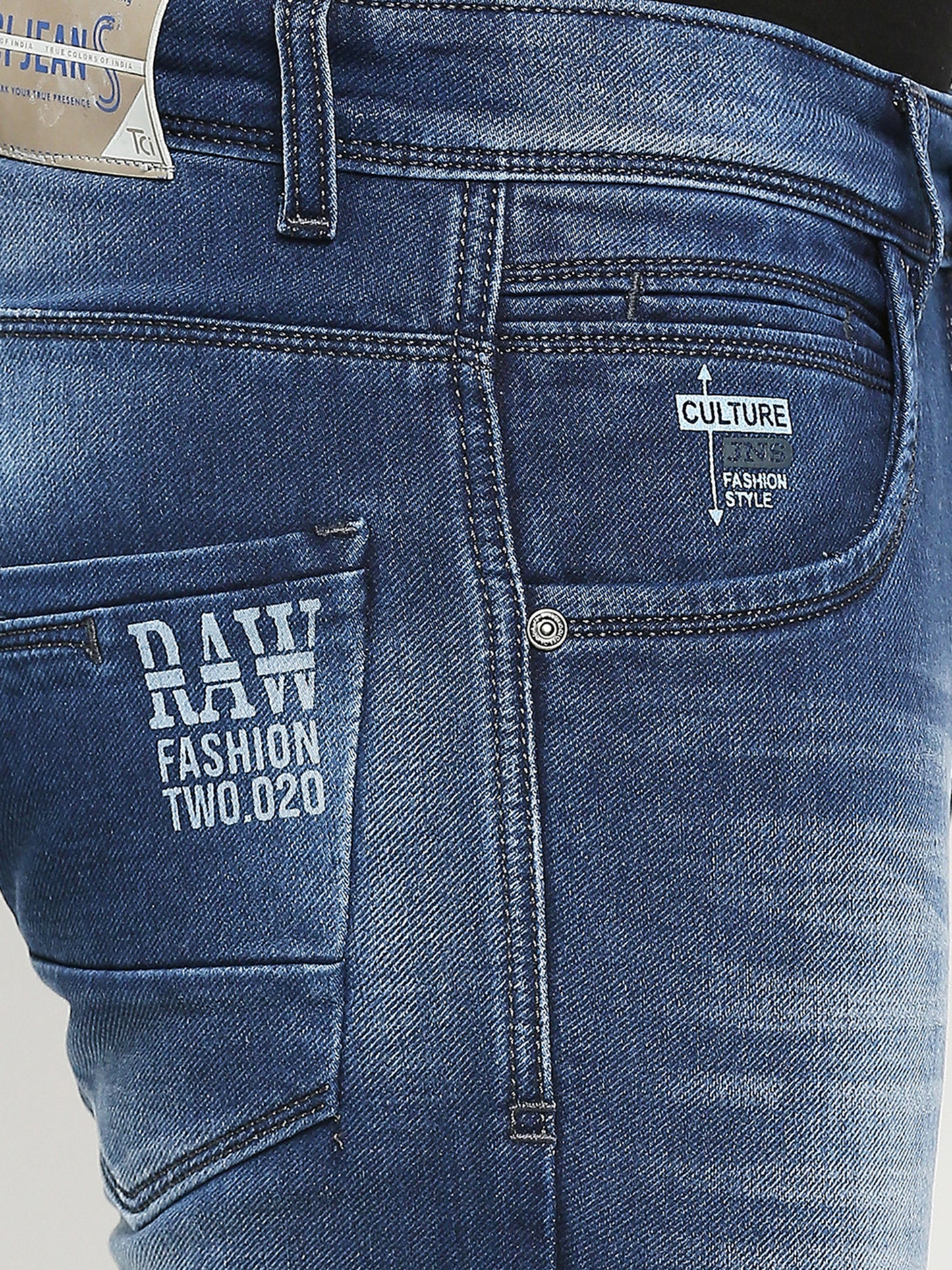 True Colors of India®️ (TCI) Blue whisker Stretchable Casual Denim Knitts slub Jeans Slim Fit Mid Rise full Length(42 inch)