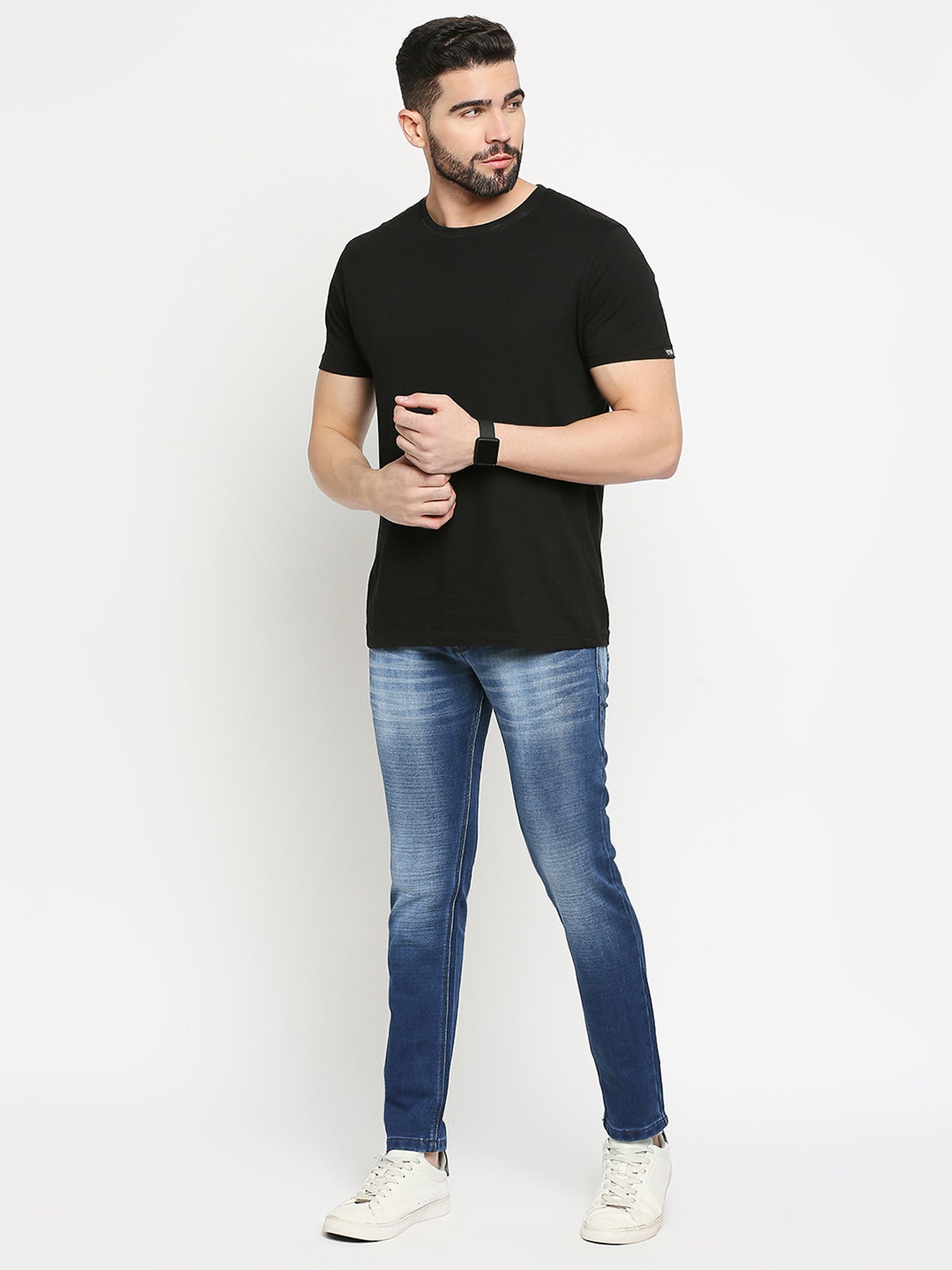 True Colors of India®️ (TCI) Blue whisker Stretchable Casual Denim Knitts slub Jeans Slim Fit Mid Rise full Length(42 inch)