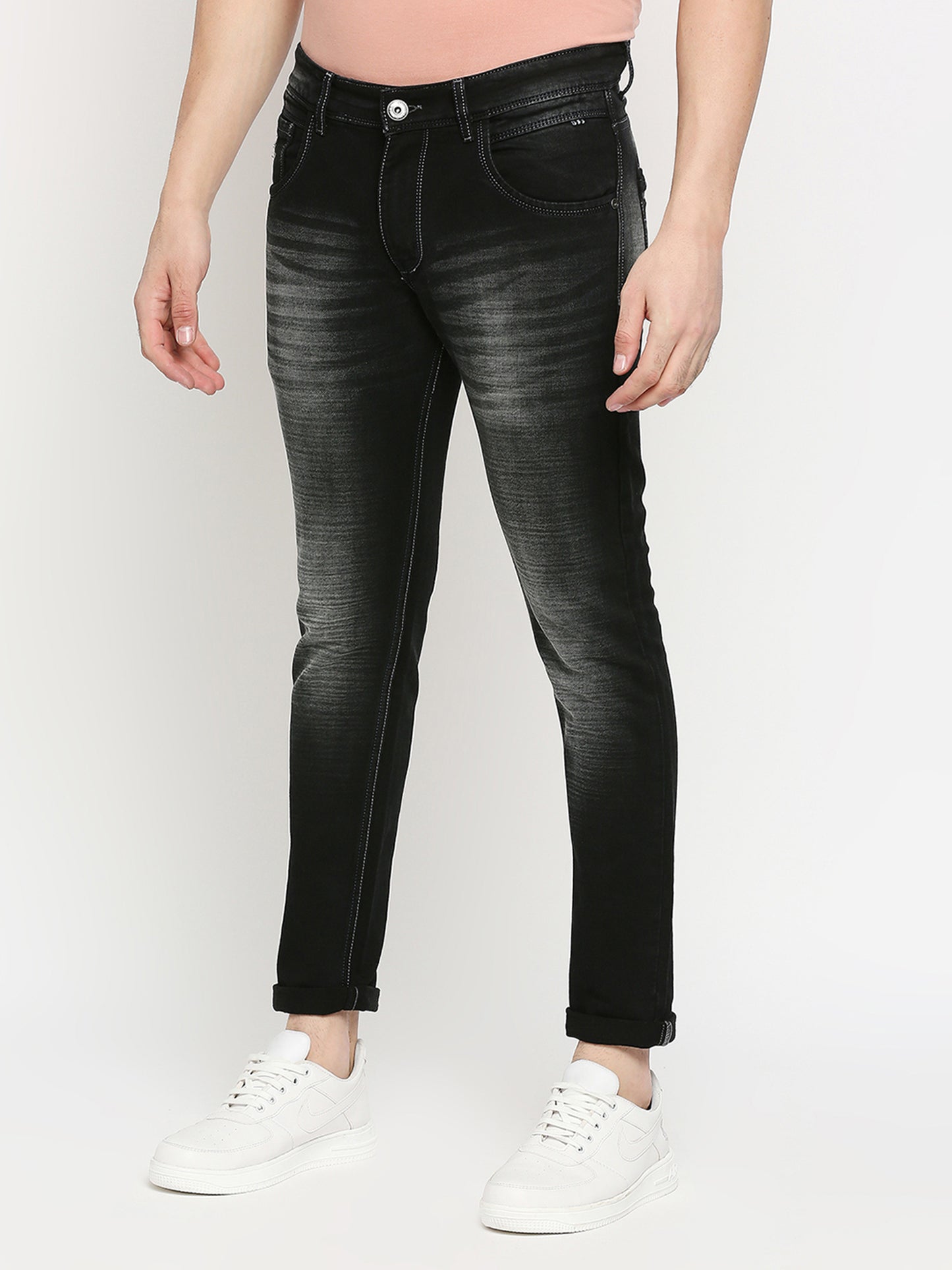 True Colors of India®️ (TCI) Black whisker Stretchable Casual Denim Knitts slub Jeans Slim Fit Mid Rise full Length(42 inch)