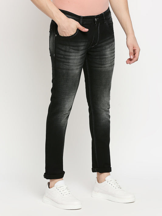 True Colors of India®️ (TCI) Black whisker Stretchable Casual Denim Knitts slub Jeans Slim Fit Mid Rise full Length(42 inch)